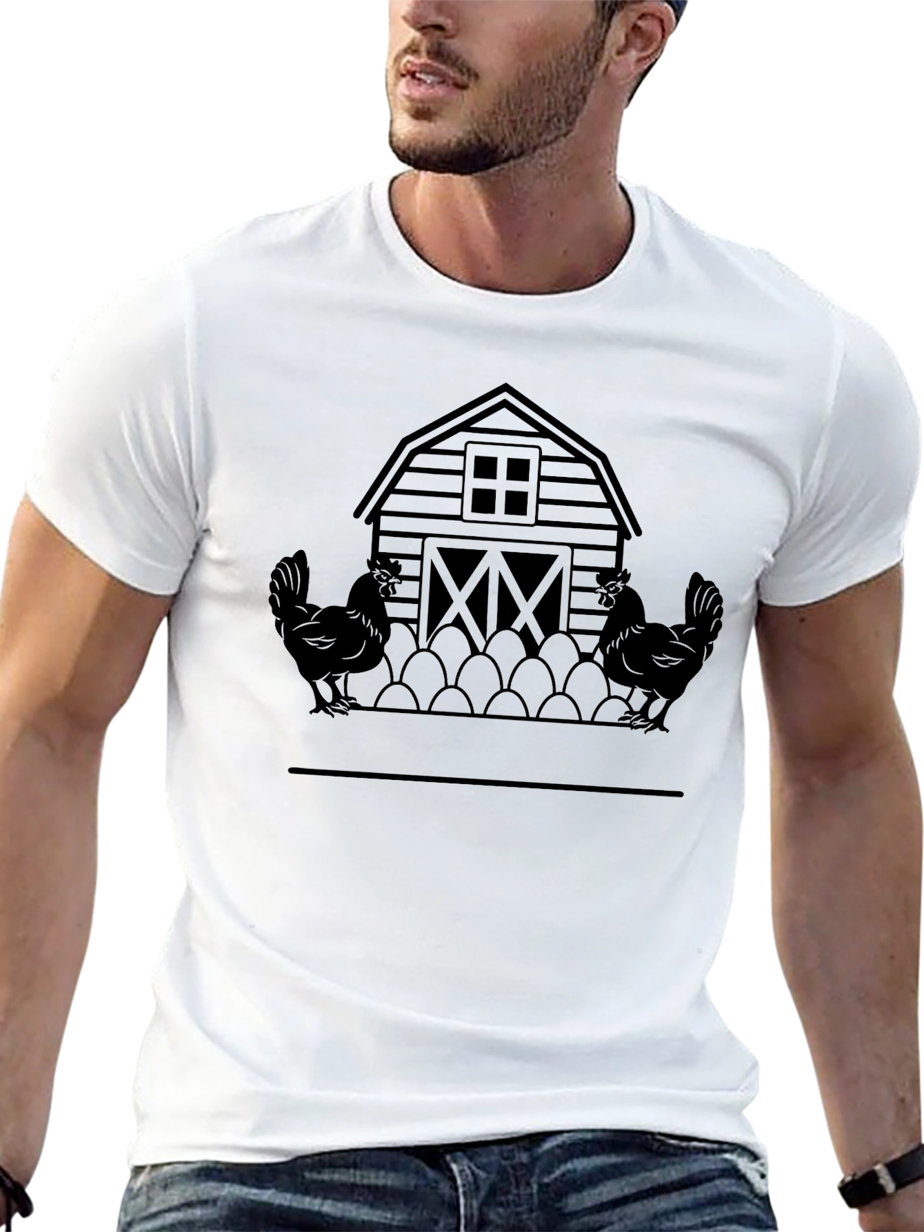 Barnyard Rooster & Eggs Graphic Tee - Black