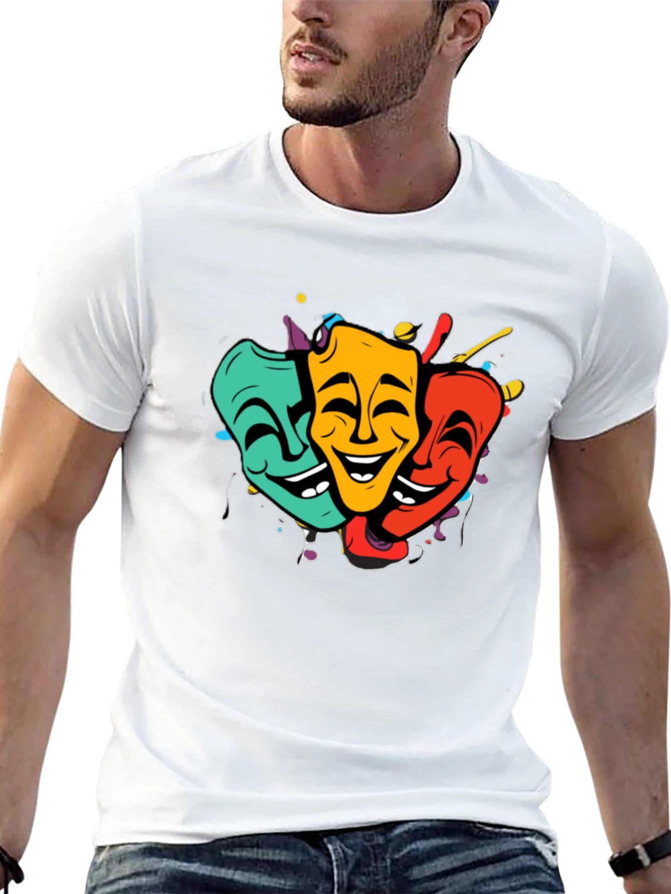 Comedy & Tragedy Masks Graphic T-Shirt - Black