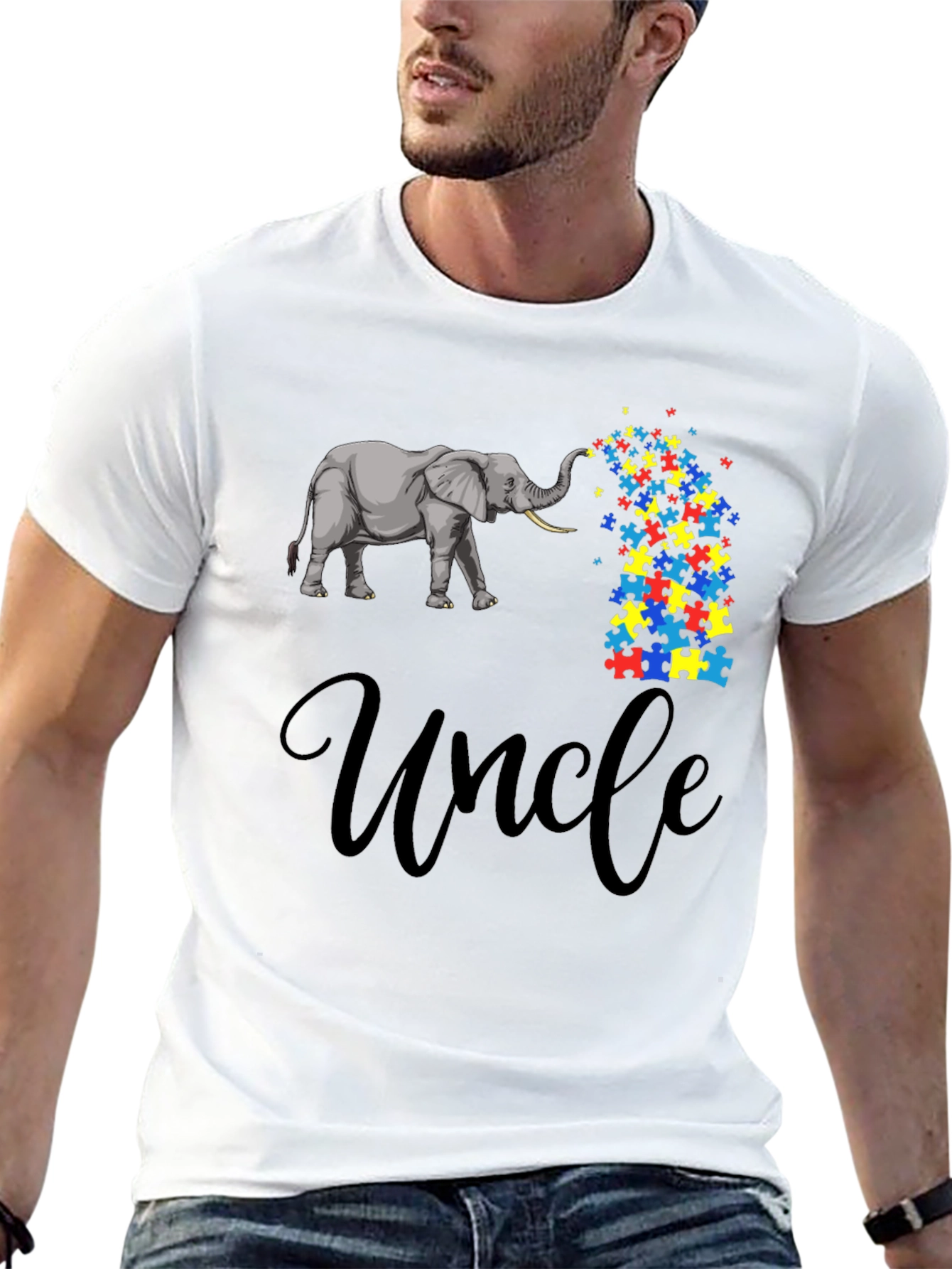 Autism Awareness Elephant Uncle T-Shirt