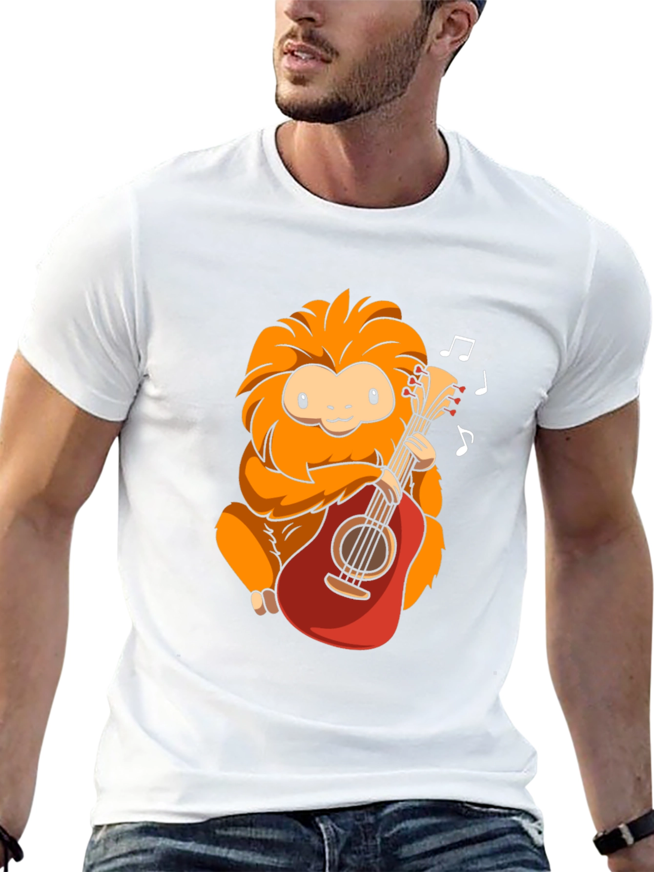Cute Monkey Playing Guitar Graphic T-Shirt