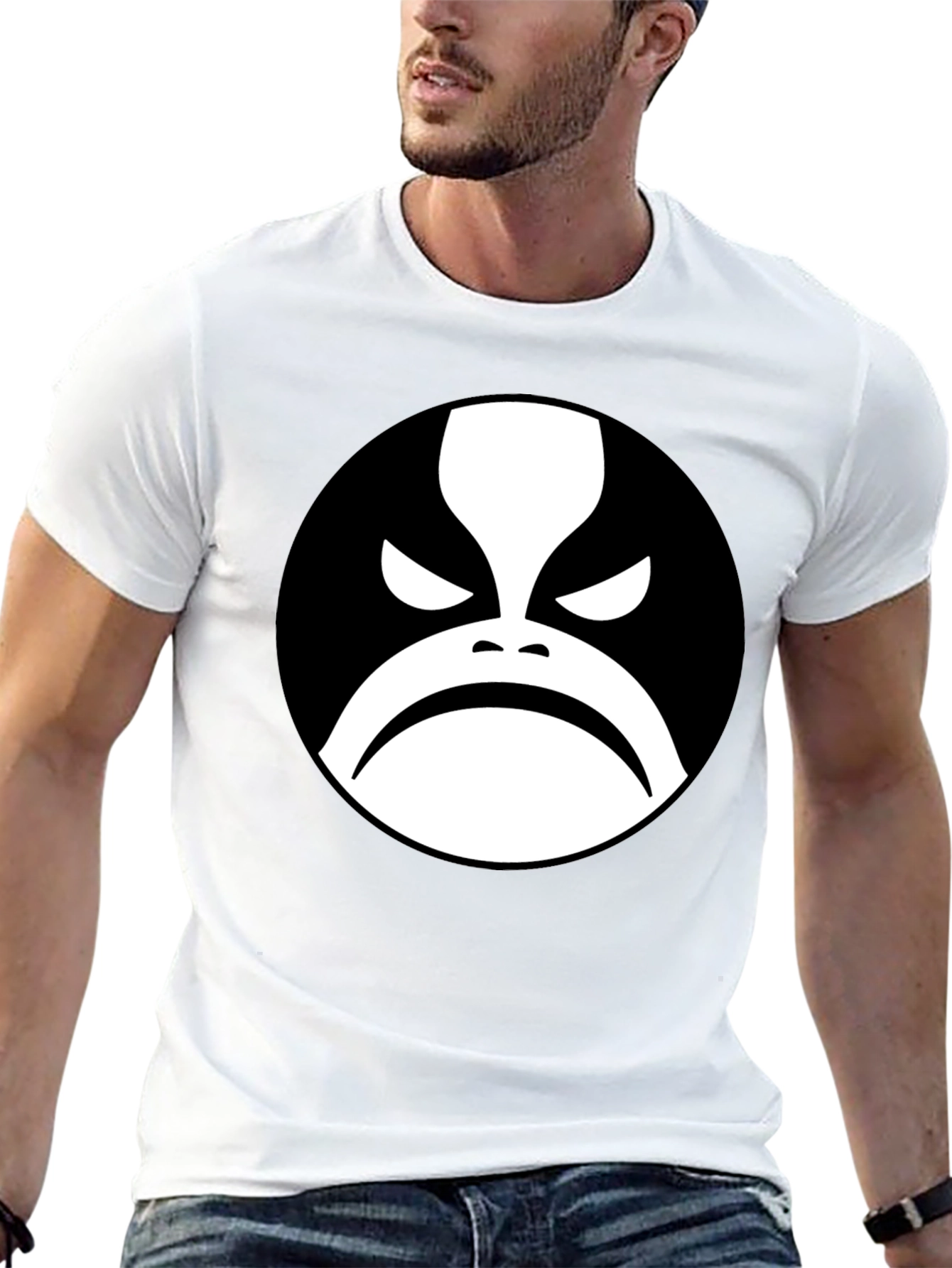 Black T-Shirt with Graphic Face Design