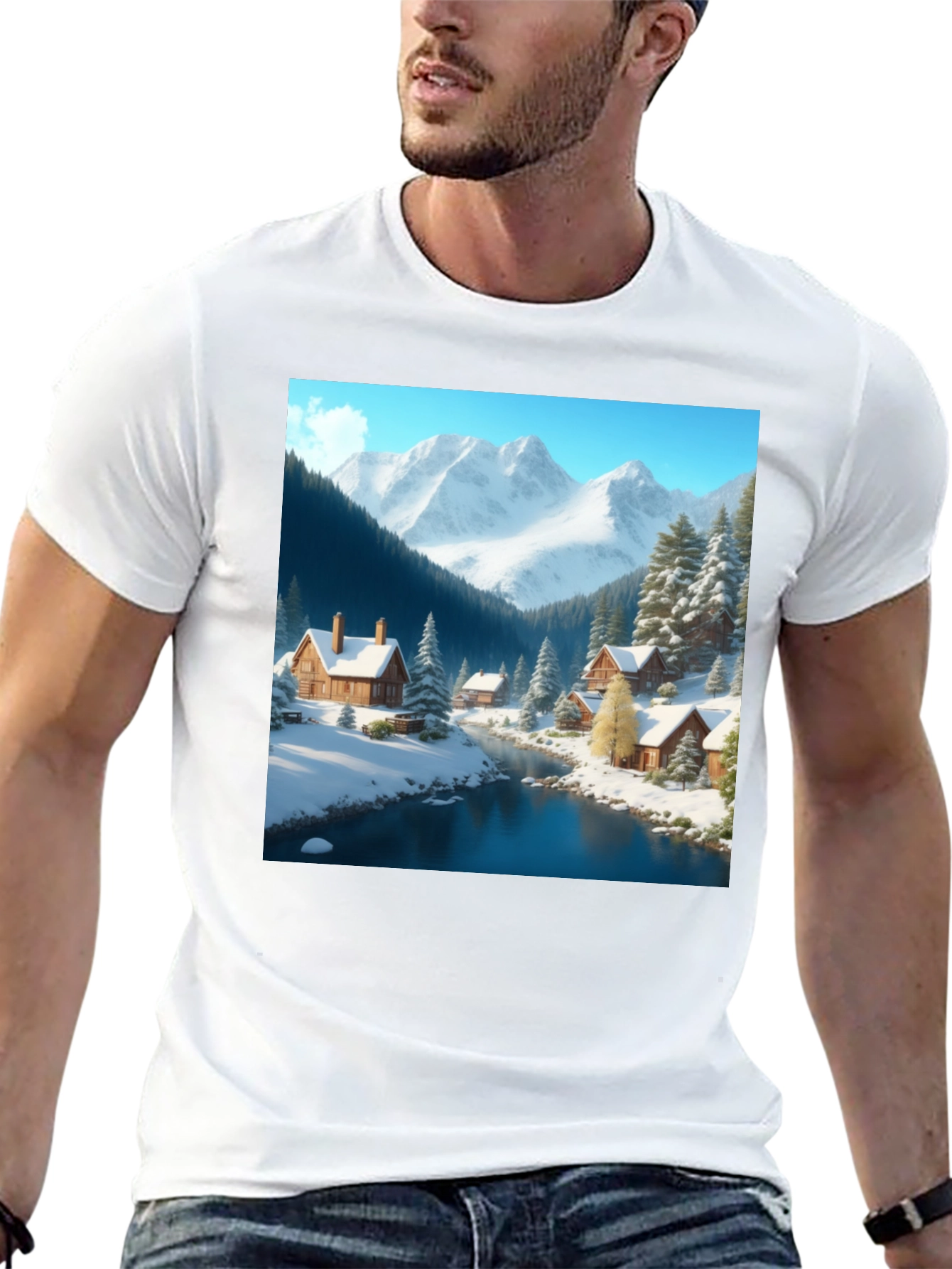 Winter Cabin Scene Graphic Tee