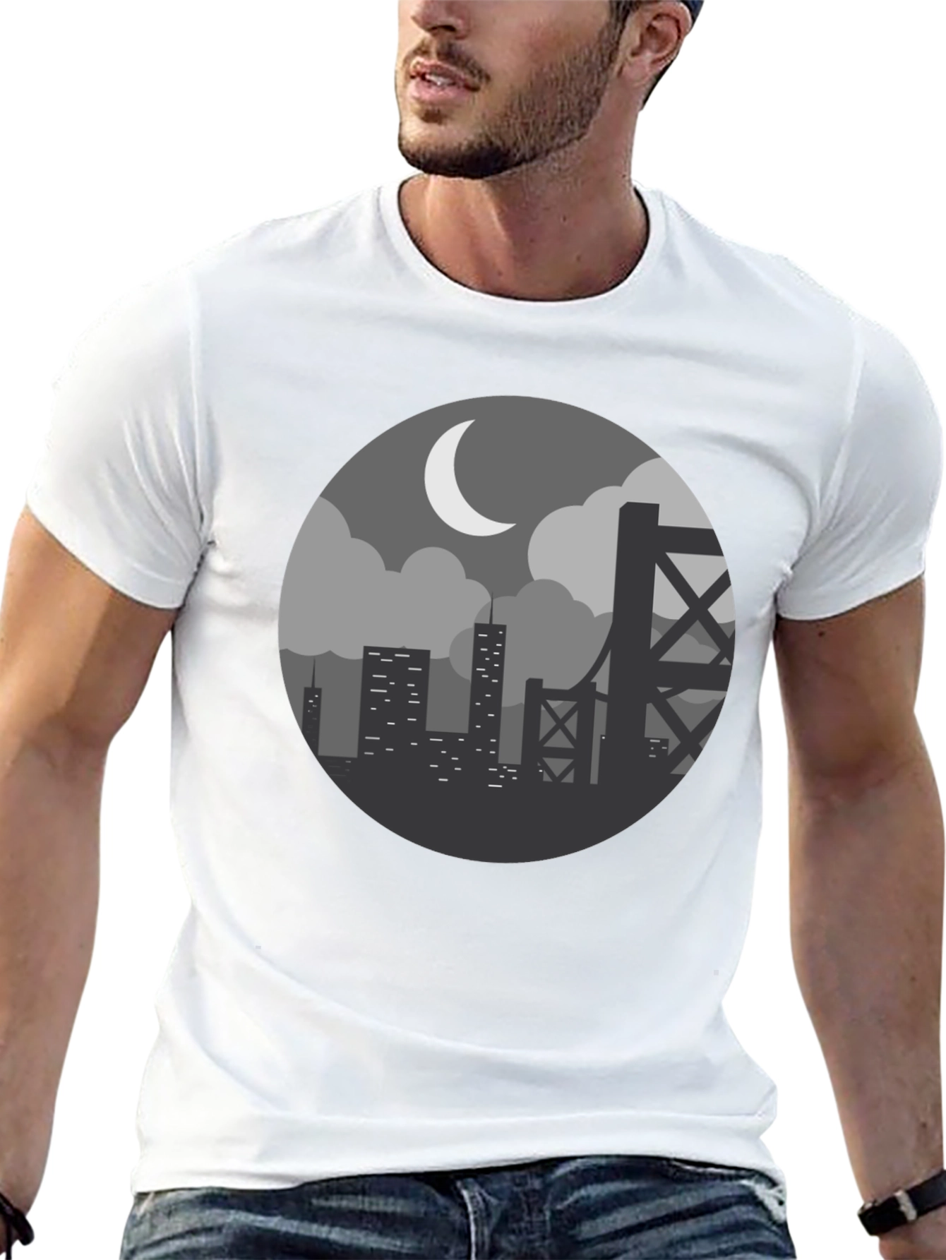 Cityscape at Night Graphic Tee - Black