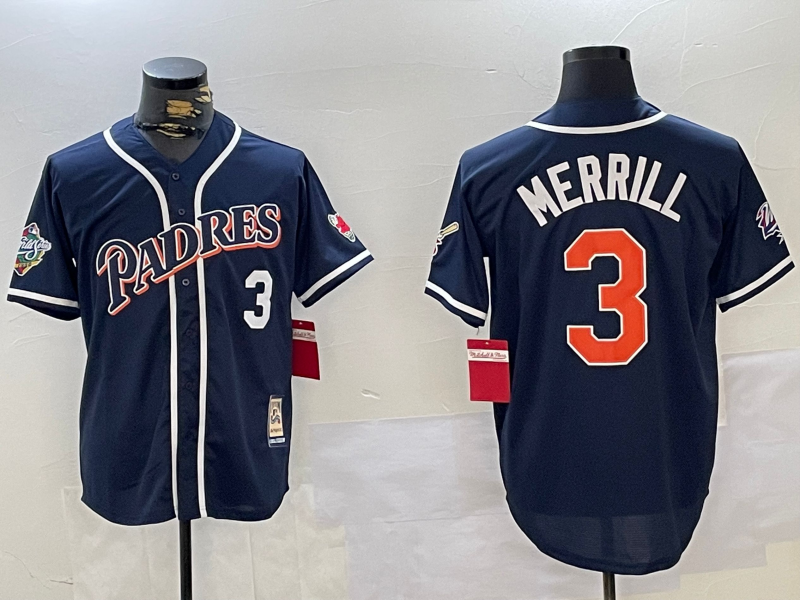 Men's San Diego Padres Jackson Merrill #3 Navy Replica Player Jerseys