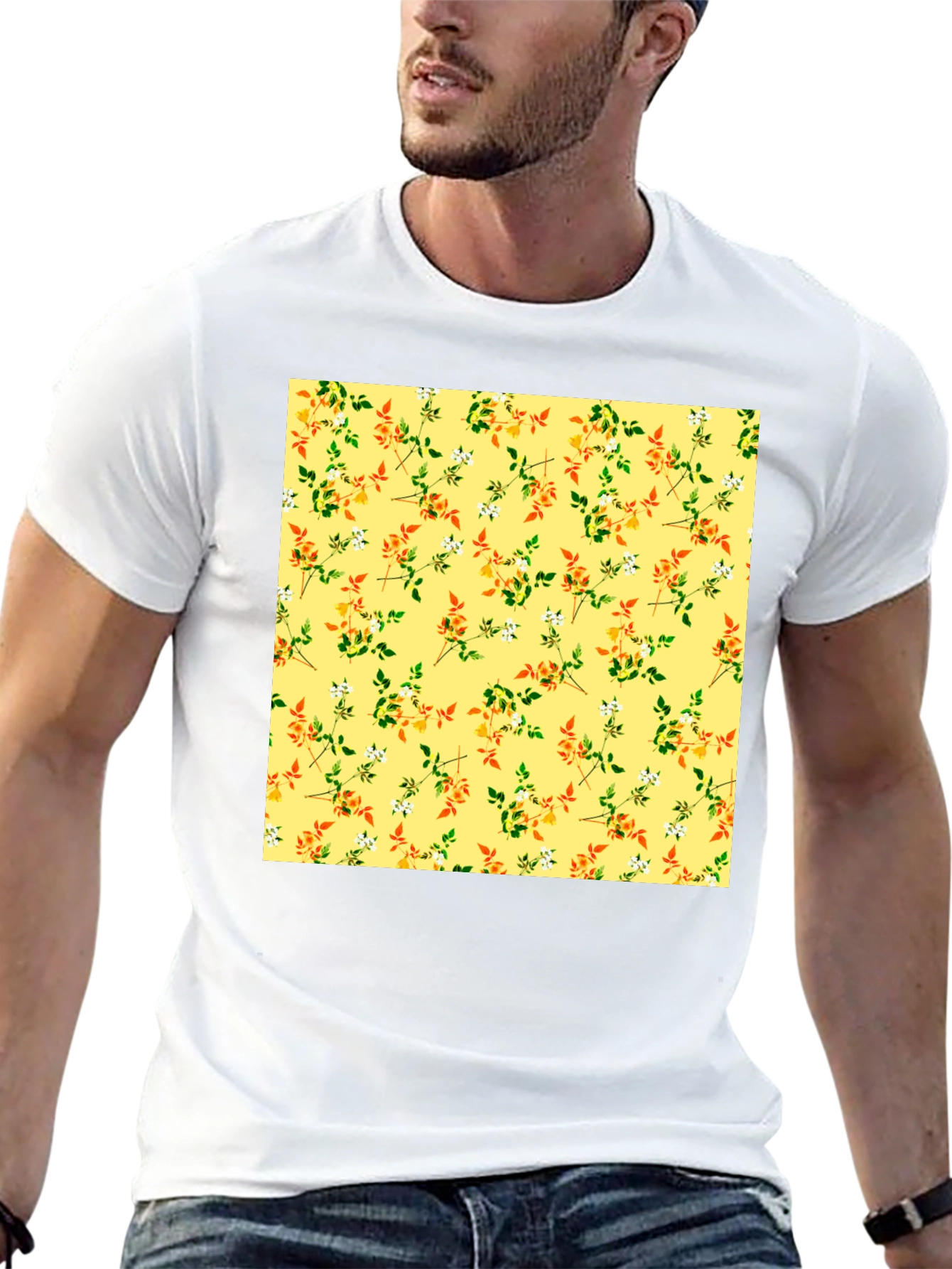 Floral Patterned Black T-Shirt