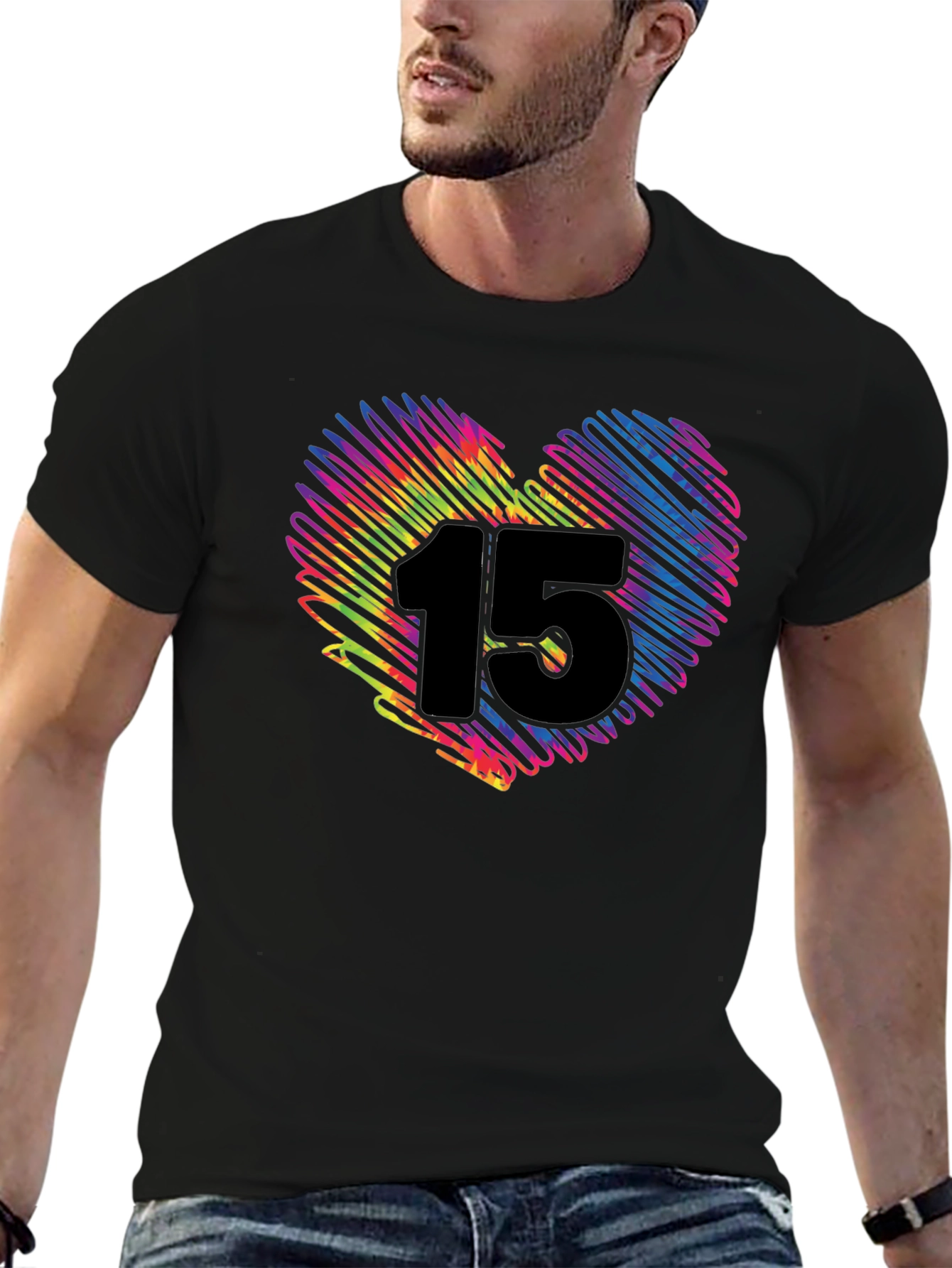 Rainbow Heart 15 T-Shirt - Black Cotton Blend