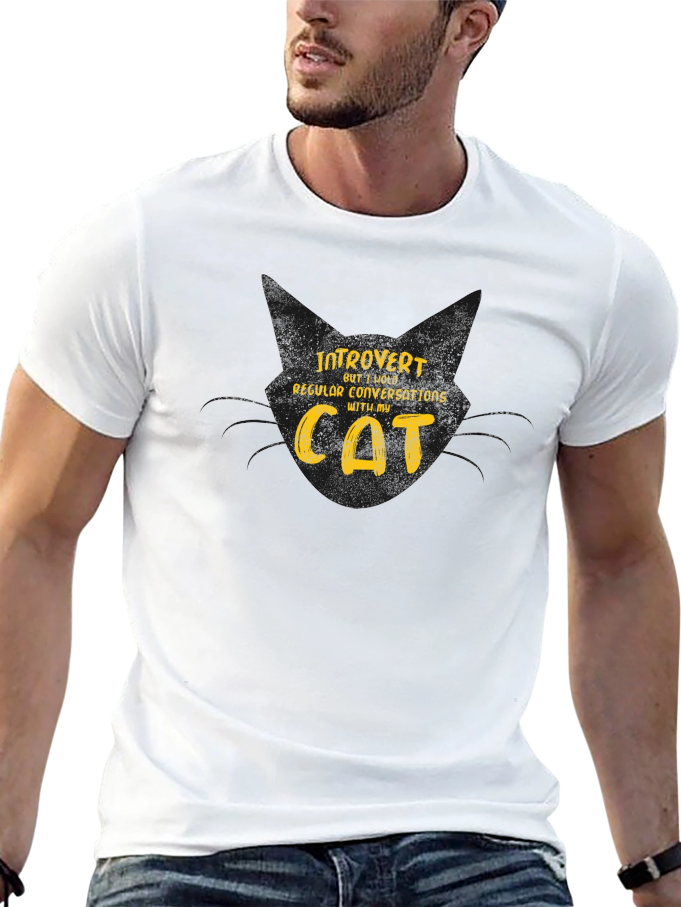 Introvert Cat Lover Graphic T-Shirt - Black