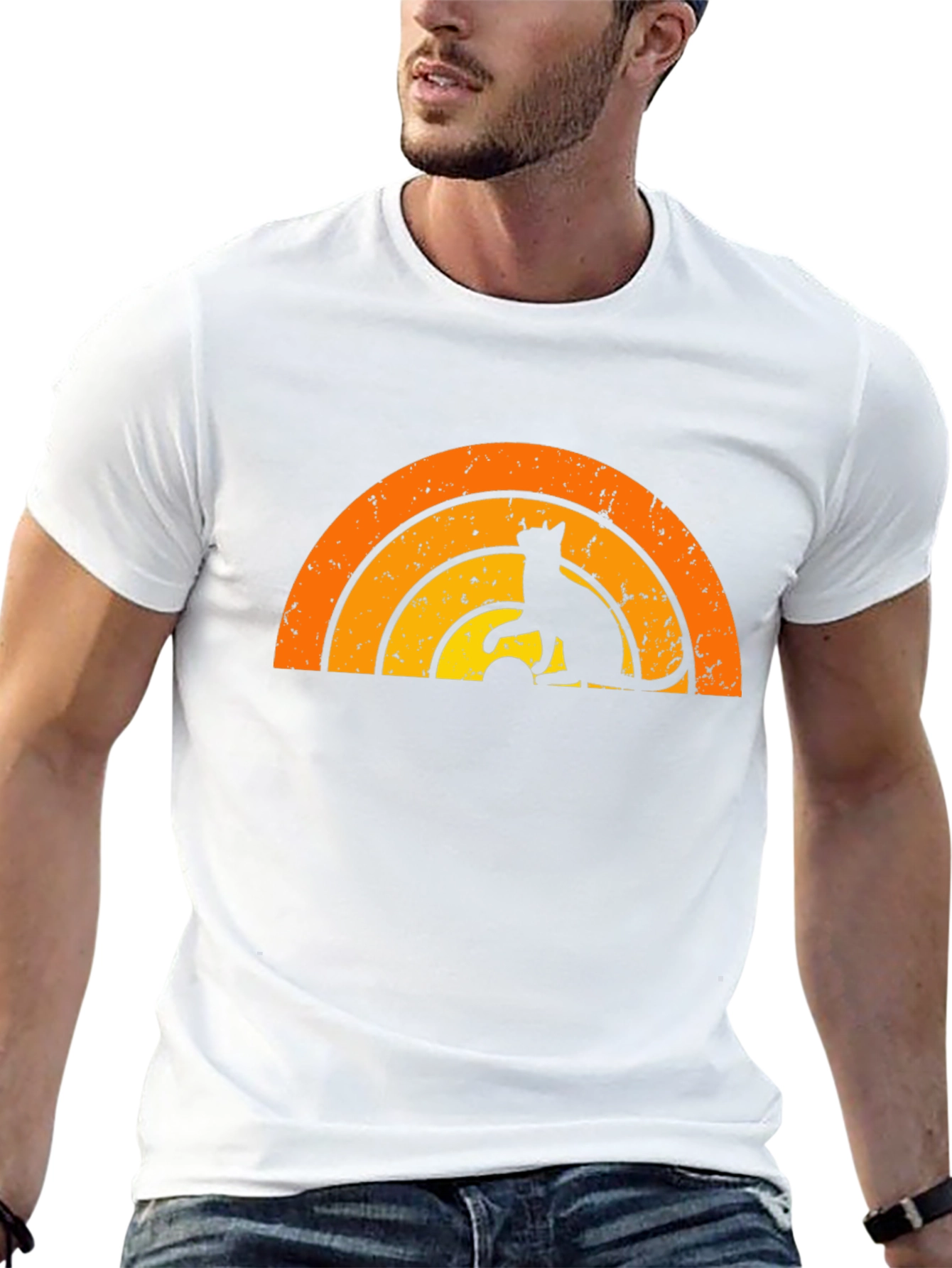 Retro Cat Rainbow Graphic T-Shirt