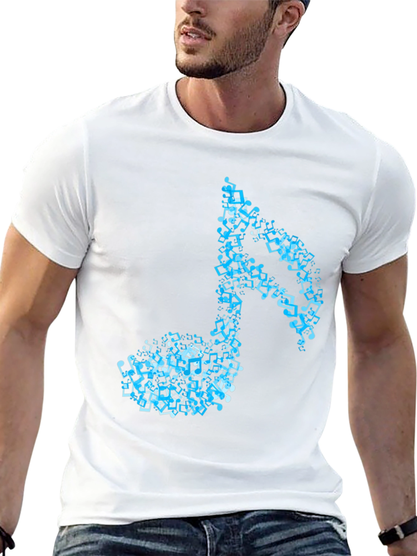 Musical Note Mens Black Graphic T-Shirt