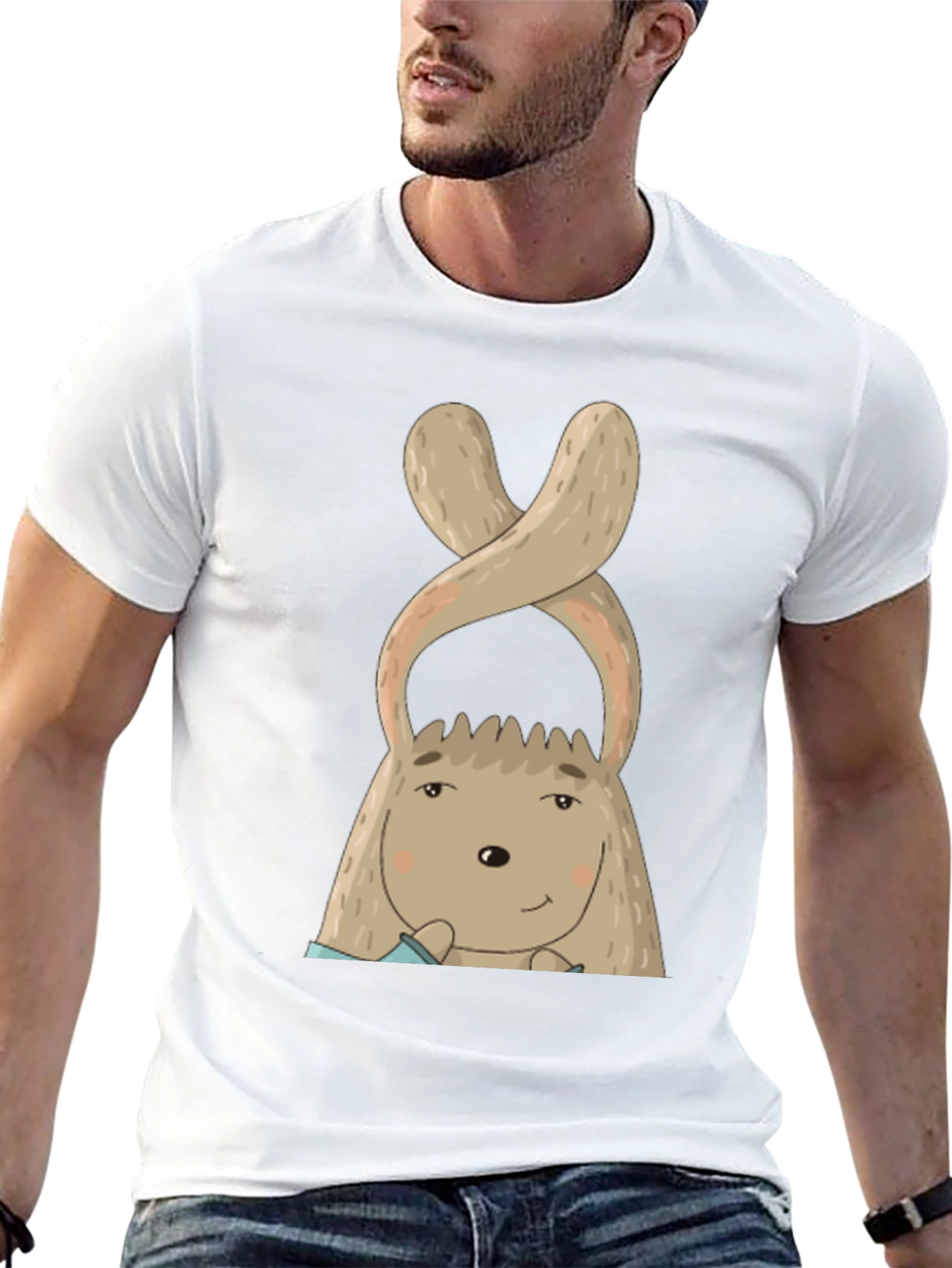 Whimsical Bunny Graphic Tee - Soft Cotton Black T-Shirt