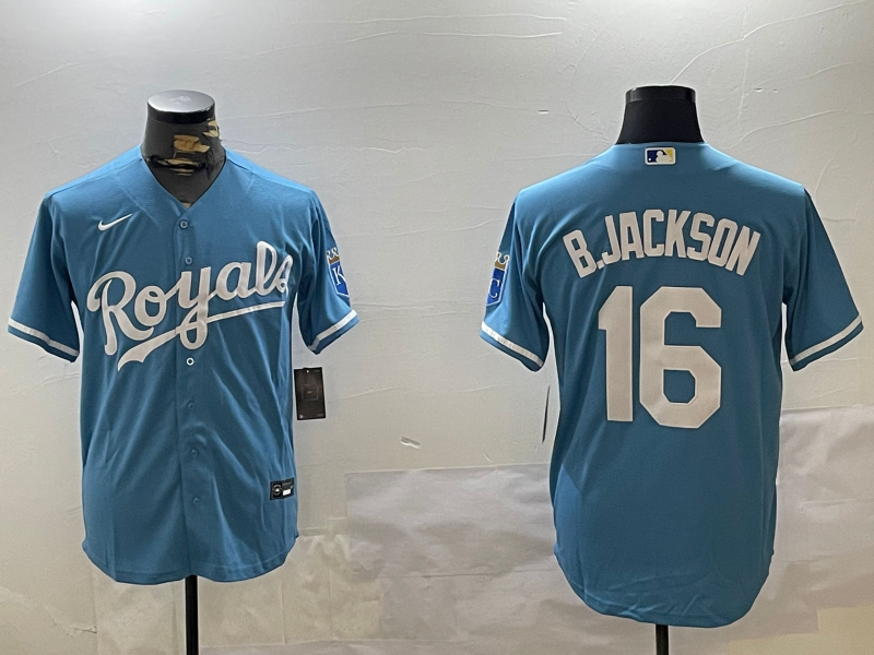 Men's Kansas City Royals #16 Bo Jackson Blue Replica Baseball Jerseys