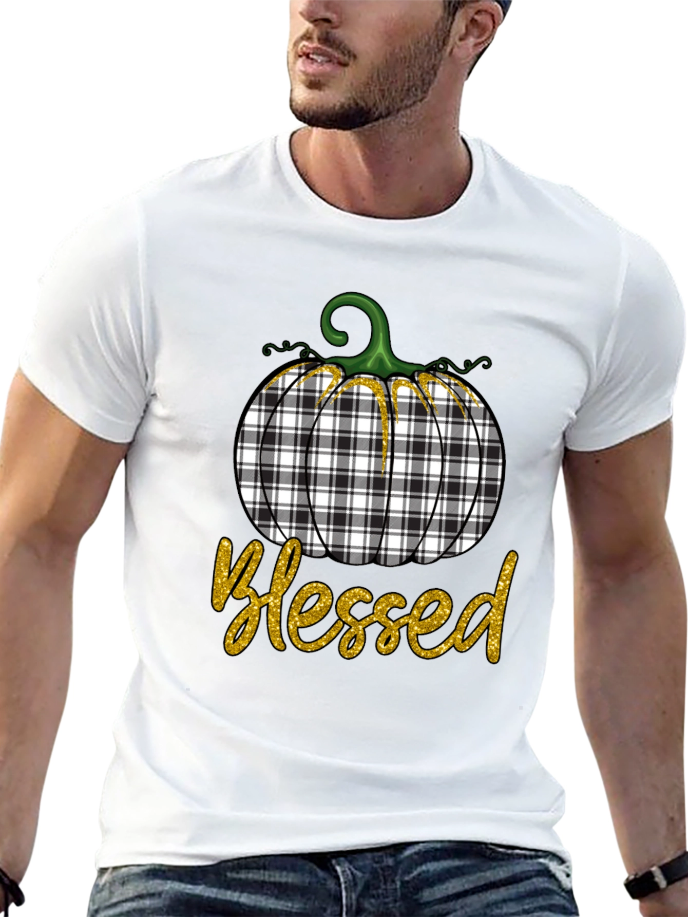 Blessed Plaid Pumpkin Graphic Tee - Fall Apparel