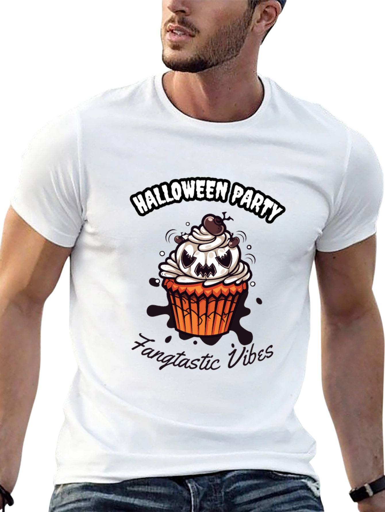 Halloween Party Cupcake Graphic Tee - Spooky Vibes