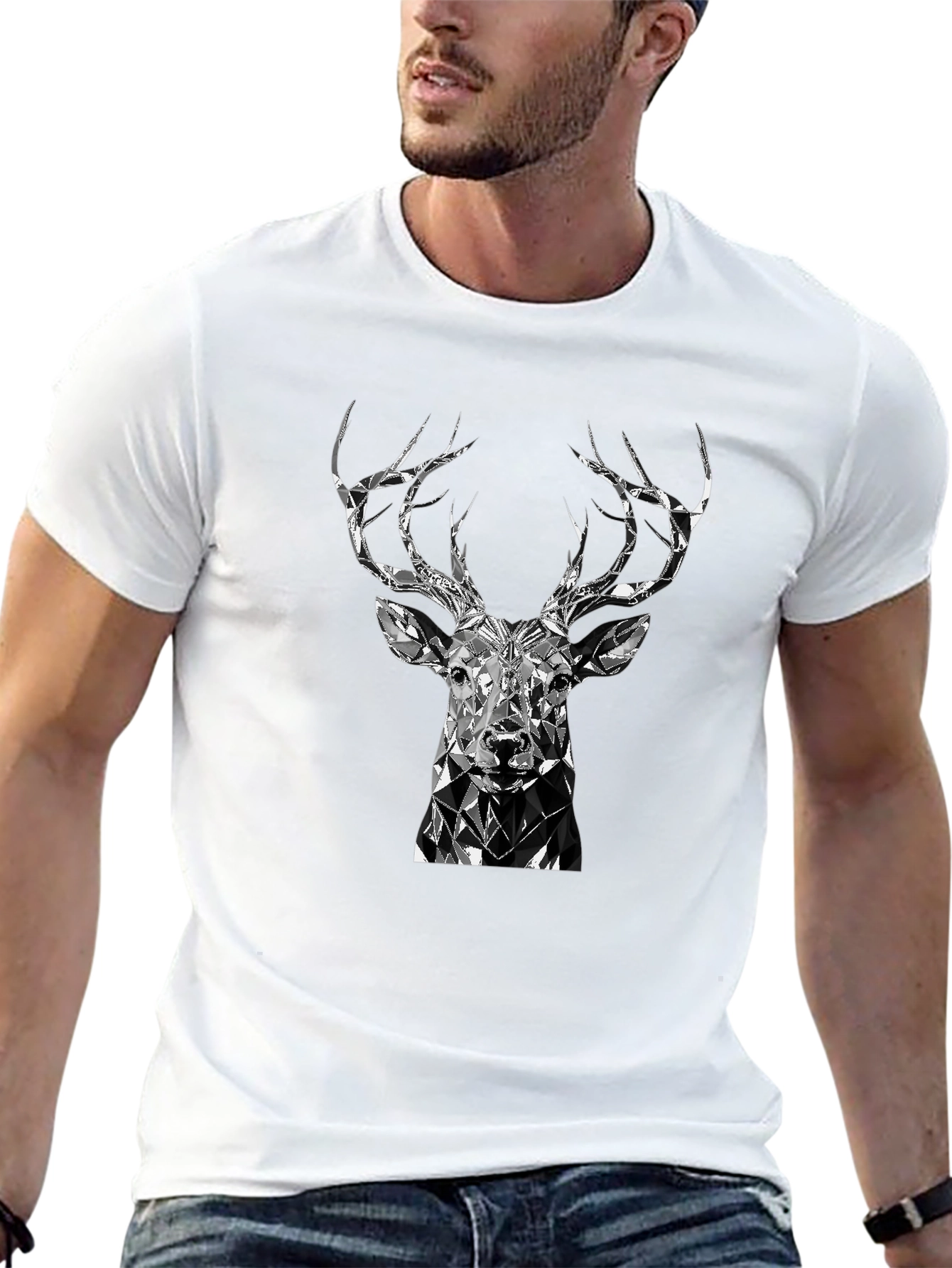 Geometric Deer Head Black T-Shirt