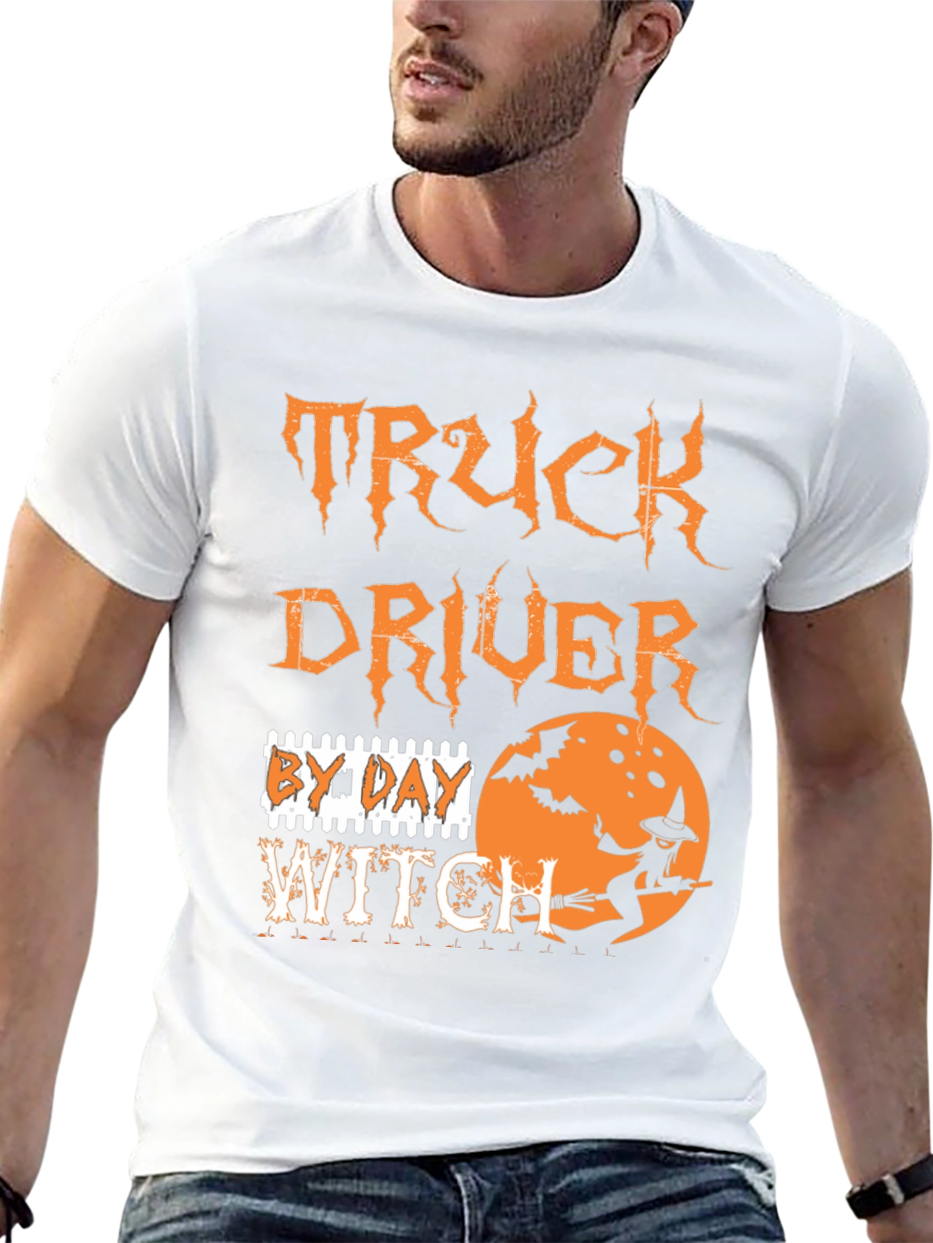 Truck Driver By Day Witch Halloween Graphic Tee