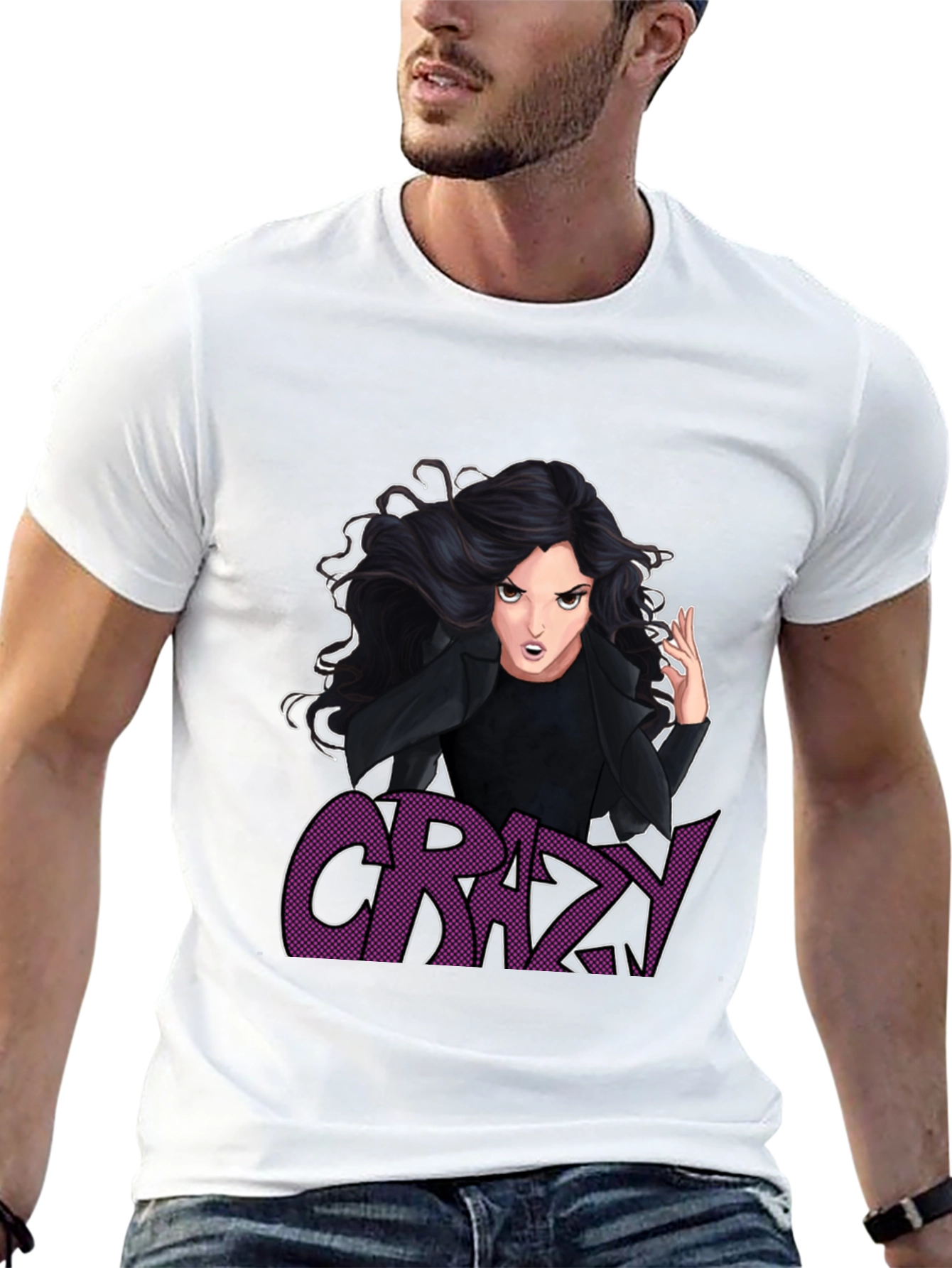 Crazy Cartoon Graphic Print Black T-Shirt
