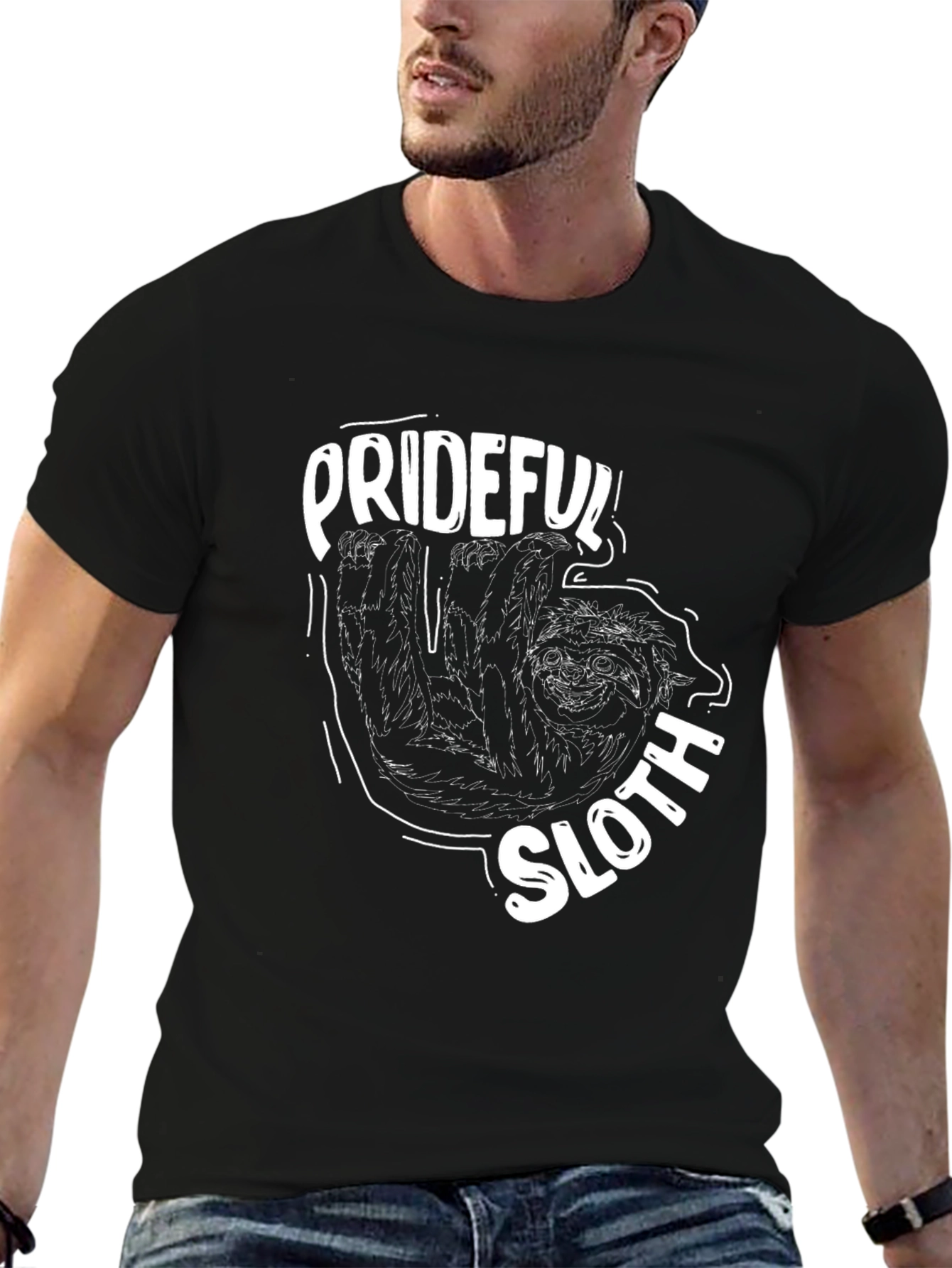 Prideful Sloth Graphic Tee - Black Cotton Casual T-Shirt