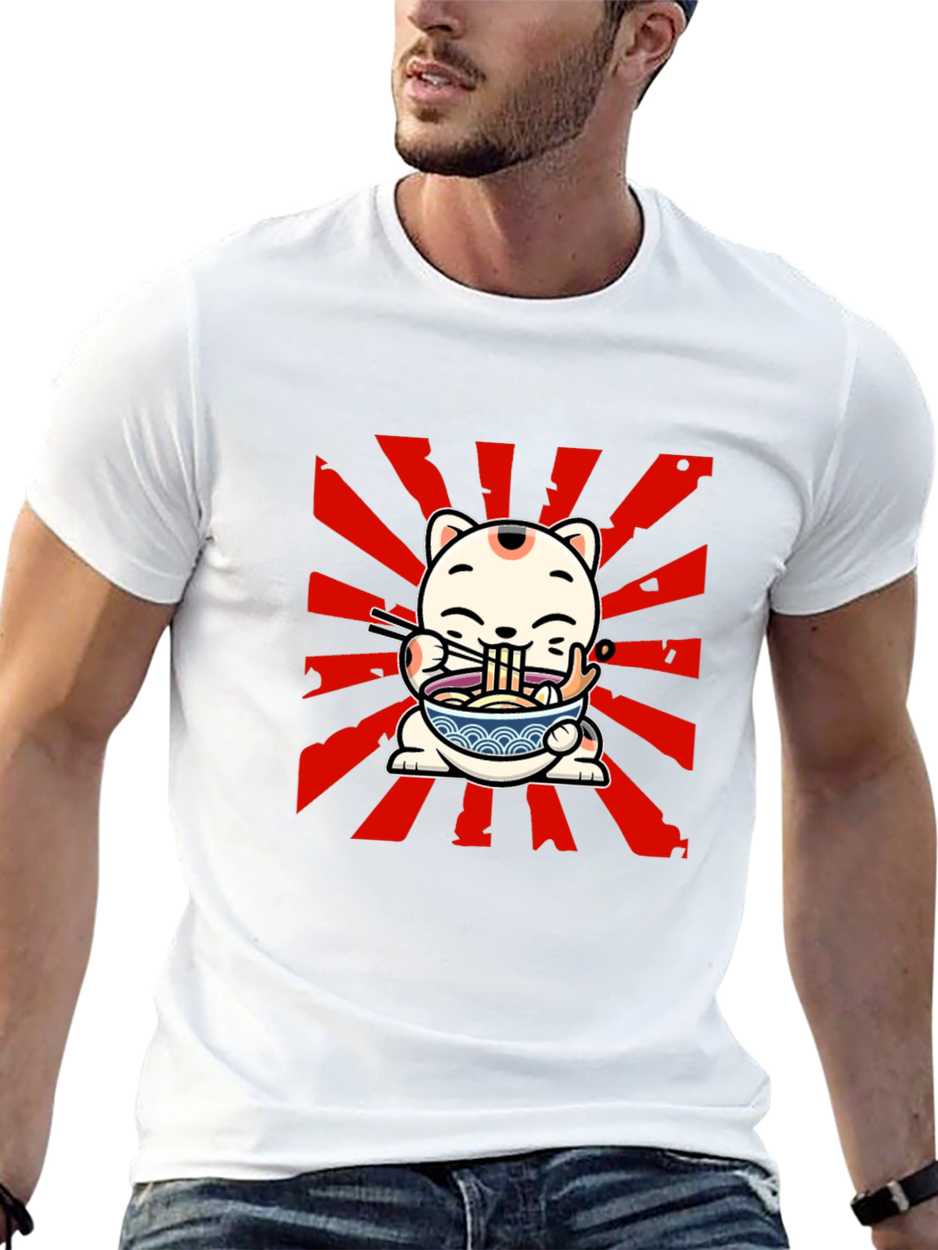 Maneki Neko Ramen T-Shirt - Lucky Cat Design