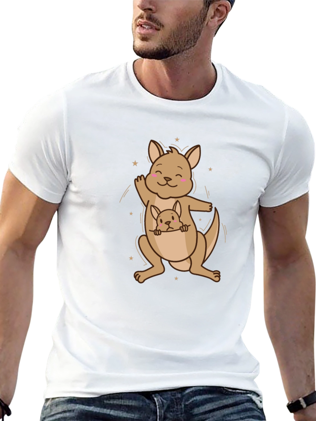 Cute Kangaroo with Joey Black T-Shirt