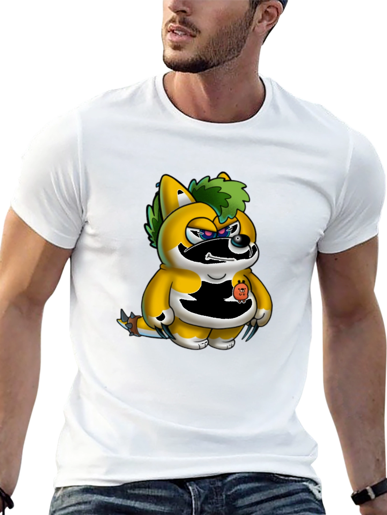 Mens Black T-Shirt with Unique Cartoon Print
