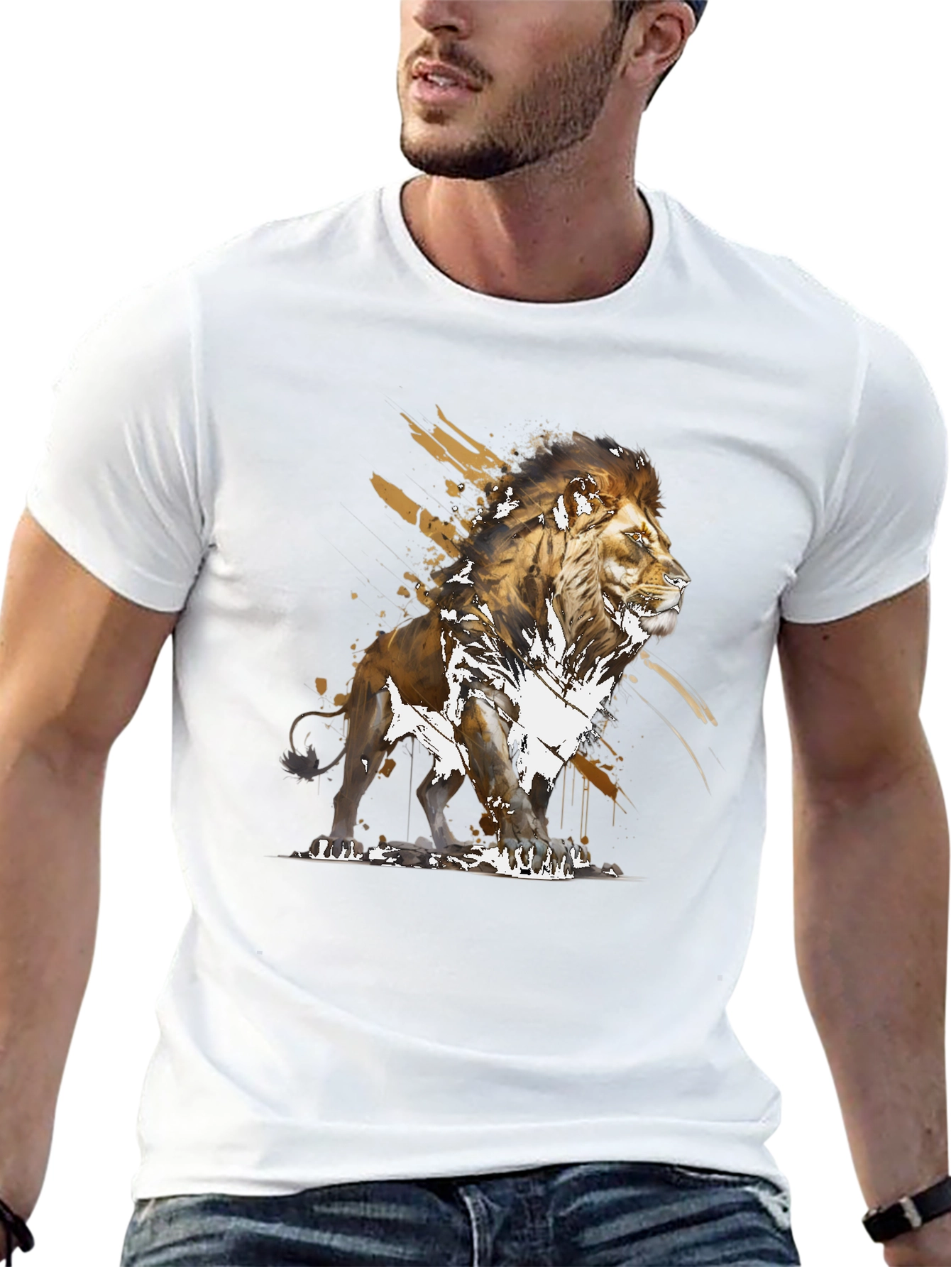 Lion Graphic Print Black T-Shirt