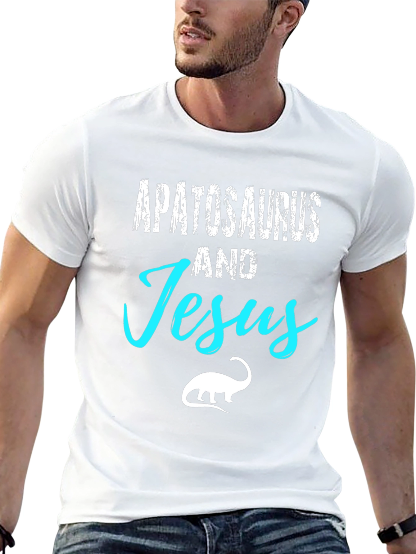 Apatosaurus and Jesus Black Graphic T-Shirt