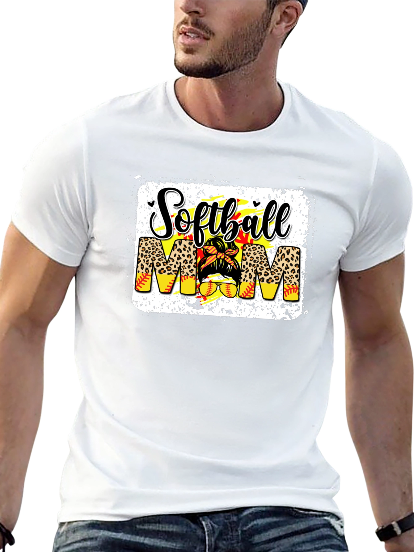 Softball Mom T-Shirt - Leopard Print