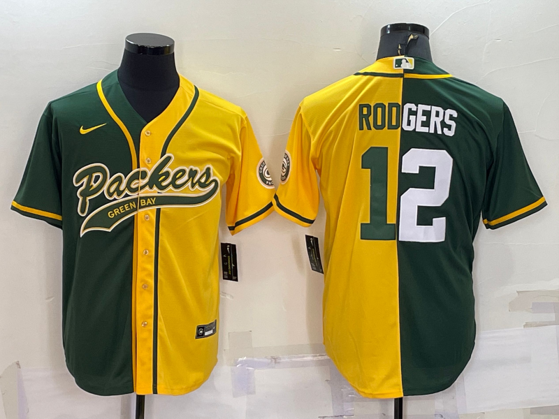 Men's Green Bay Packers Aaron Rodgers #12 Green/Yellow Game Jerseys Joint Edition