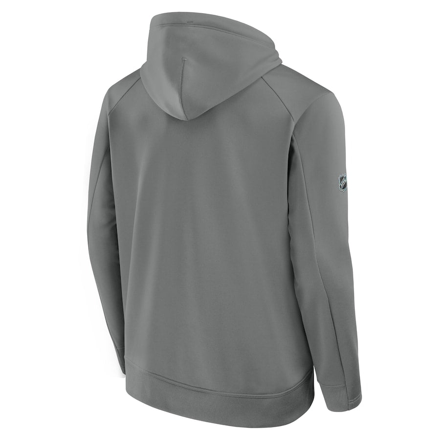 Men's Edmonton Oilers Fanatics Gray 2025 Stanley Cup Playoffs Authentic Pro Rink Fly Fleece Pullover Hoodie