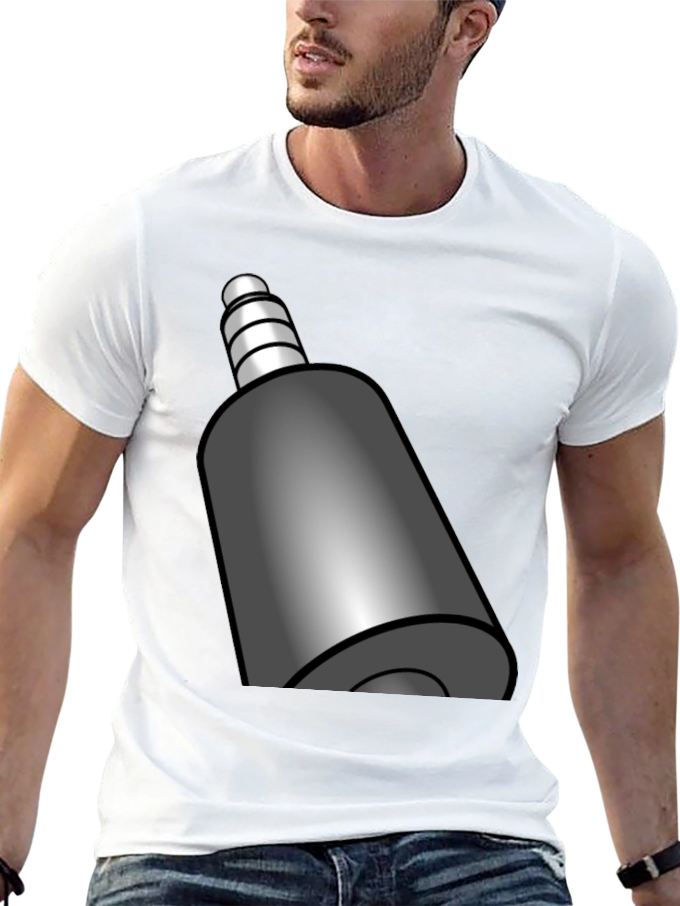 Black T-Shirt with Funky Audio Jack Graphic