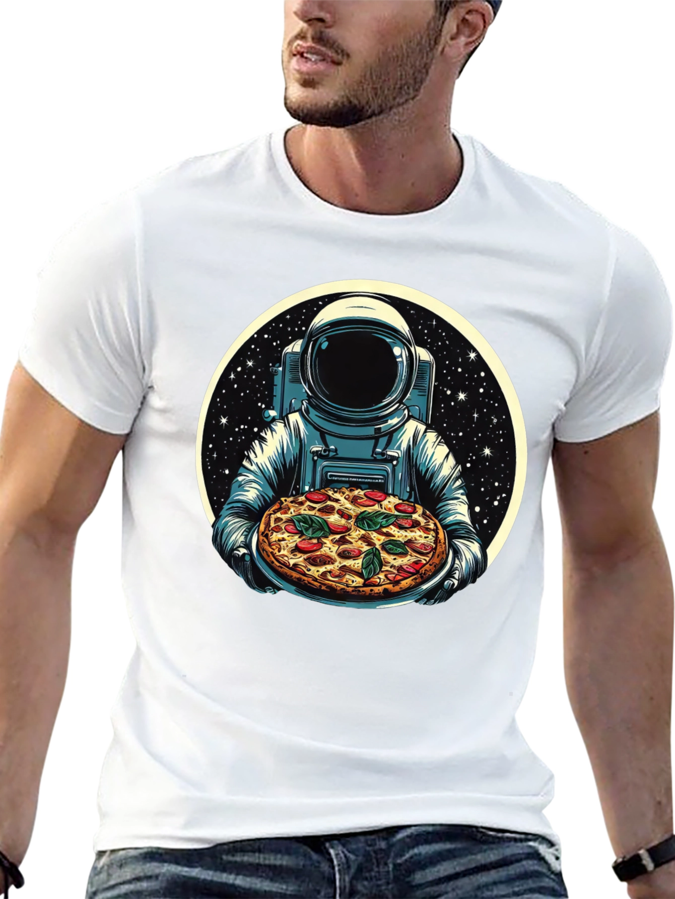 Astronaut Pizza Graphic T-Shirt - Space Foodie Tee