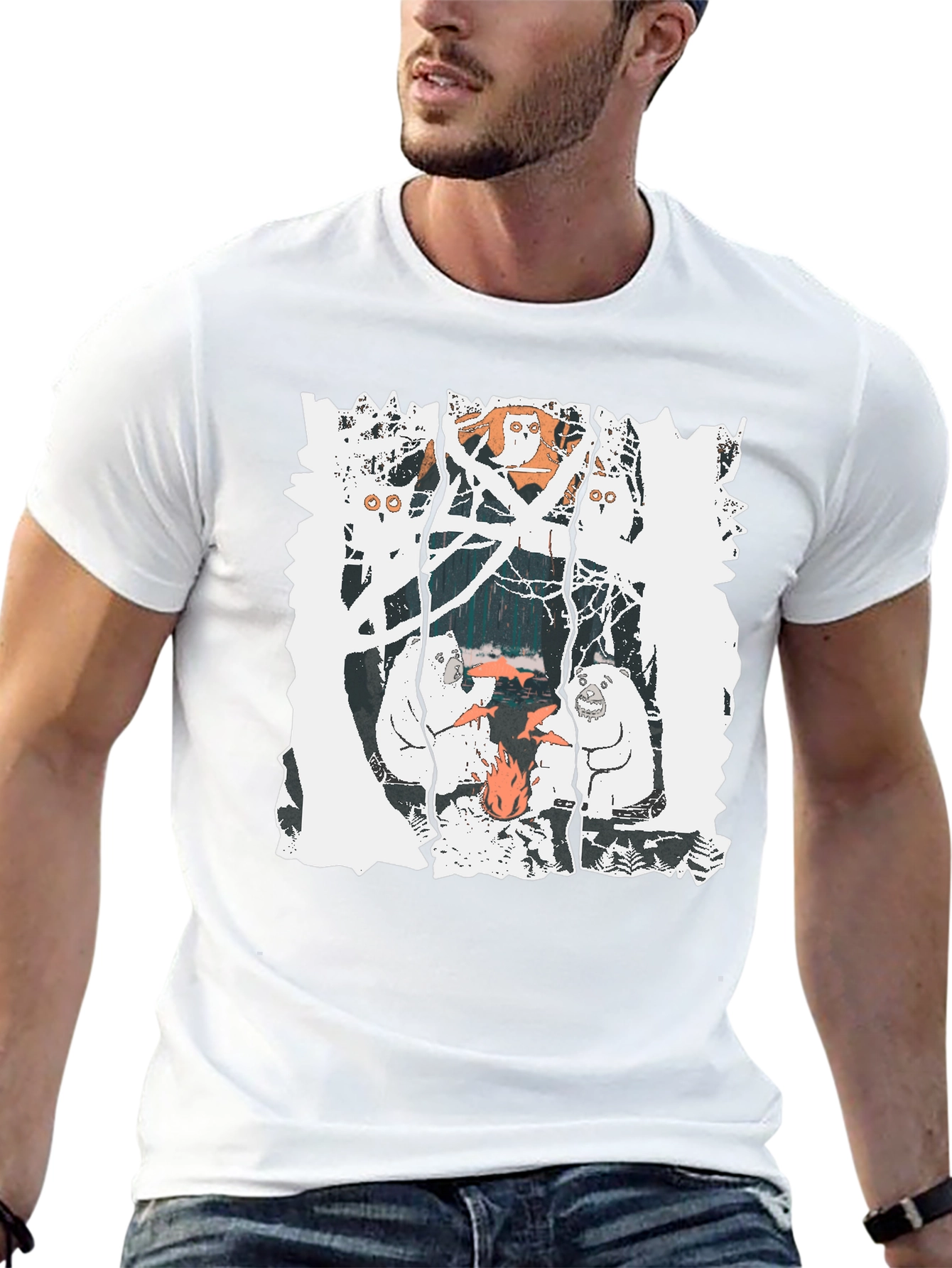 Bear Graphic Print Crew Neck T-Shirt