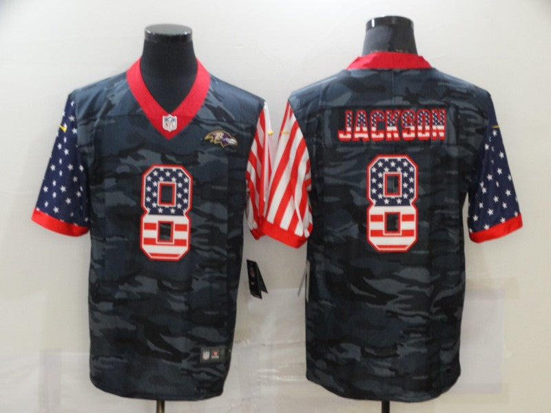 Men's Baltimore Ravens Lamar Jackson #8 Gray Camouflage Game Player Jerseys