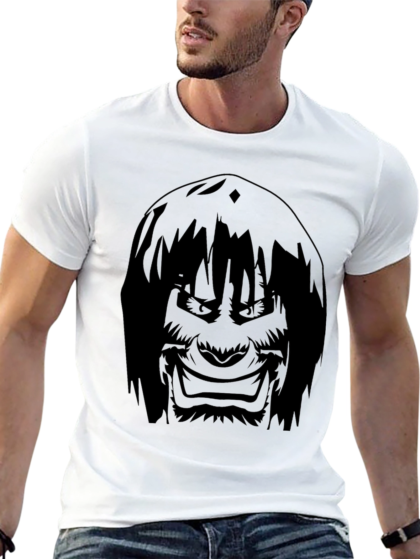 Mens Graphic Tee - Anime Character Print - Black