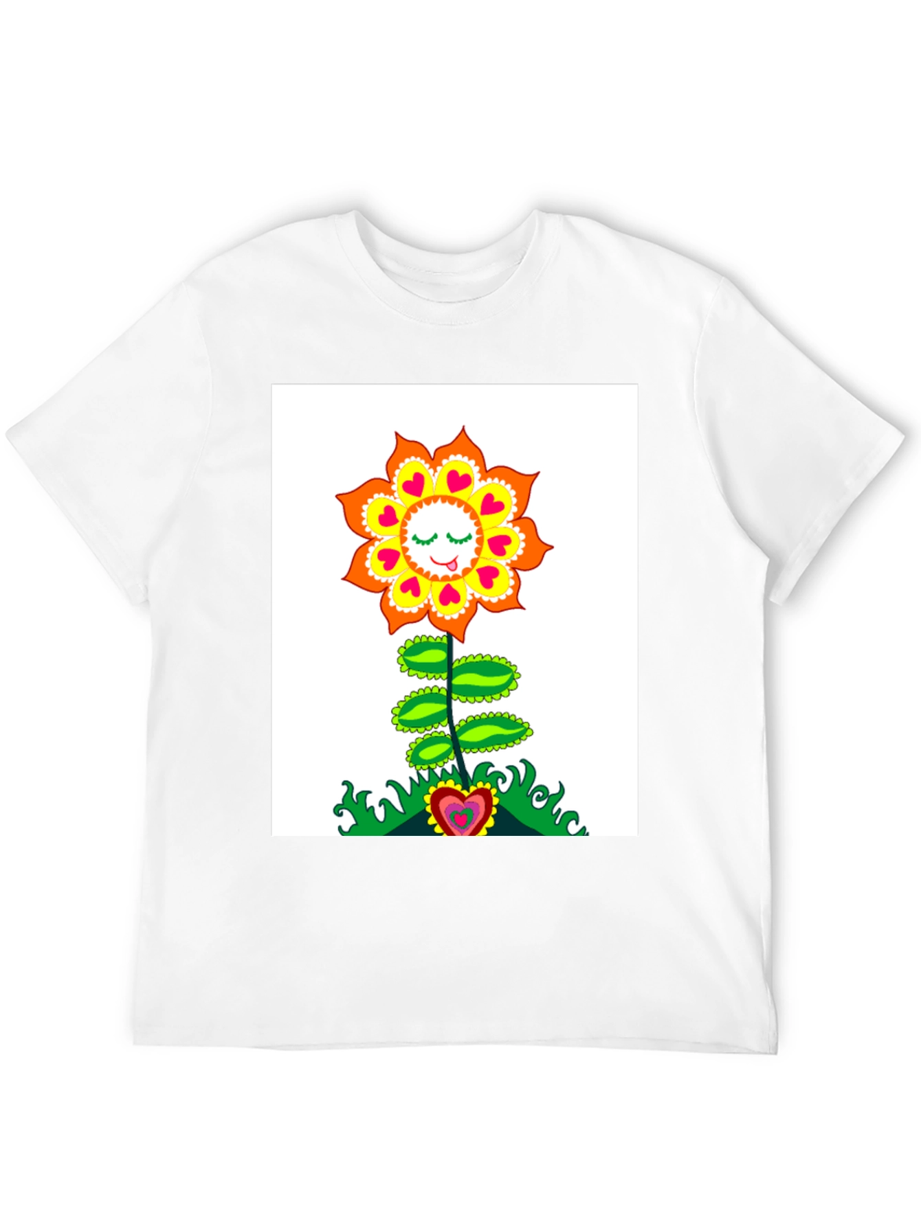 Groovy Heart Flower Graphic Tee - Black