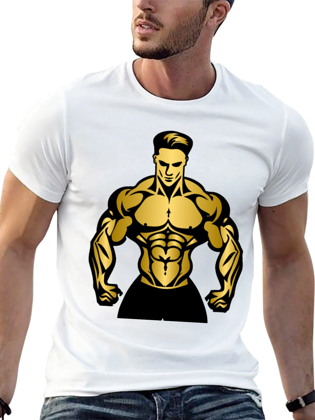 Muscle Man Graphic Print Black T-Shirt