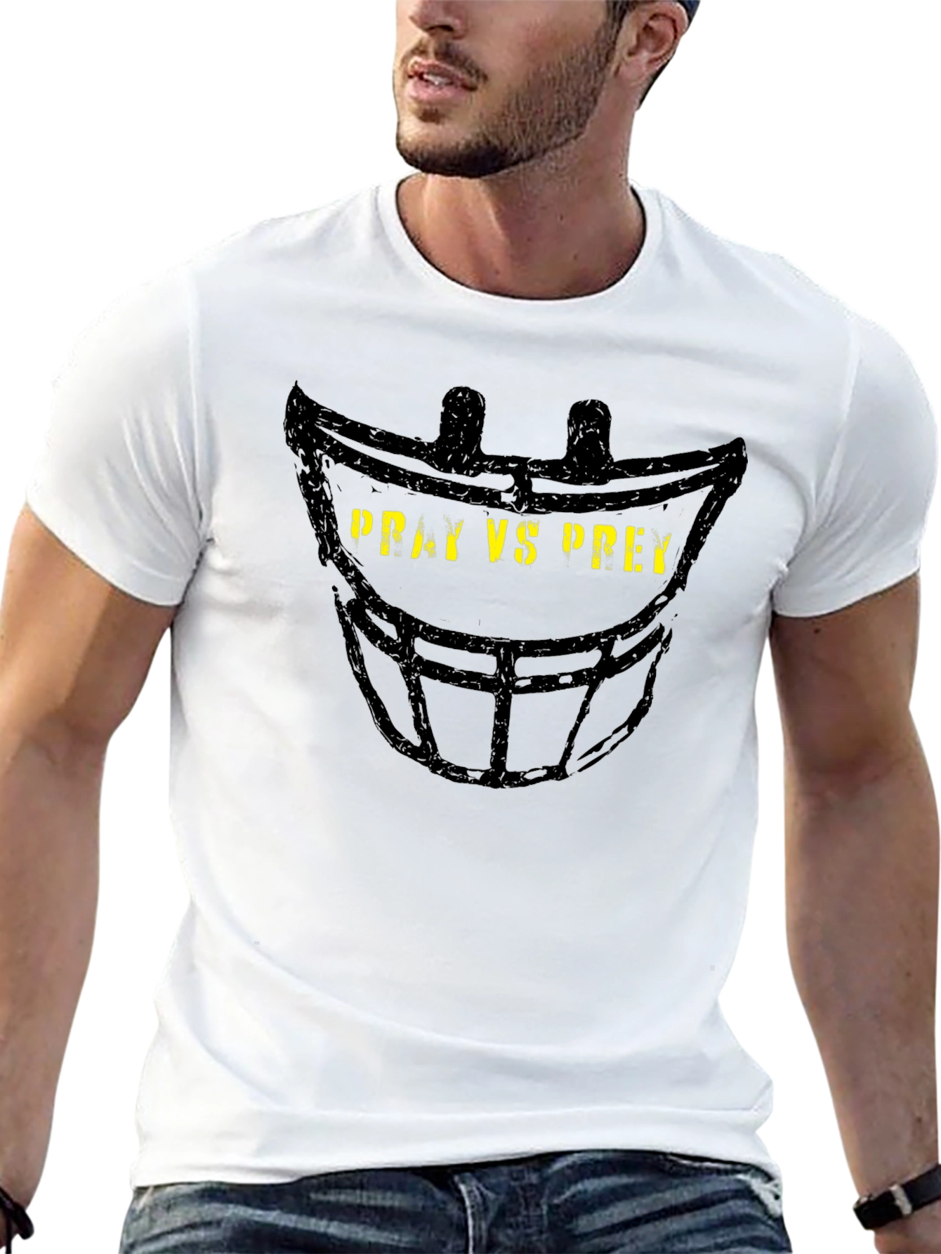 Pray vs Prey Football Helmet Graphic T-Shirt