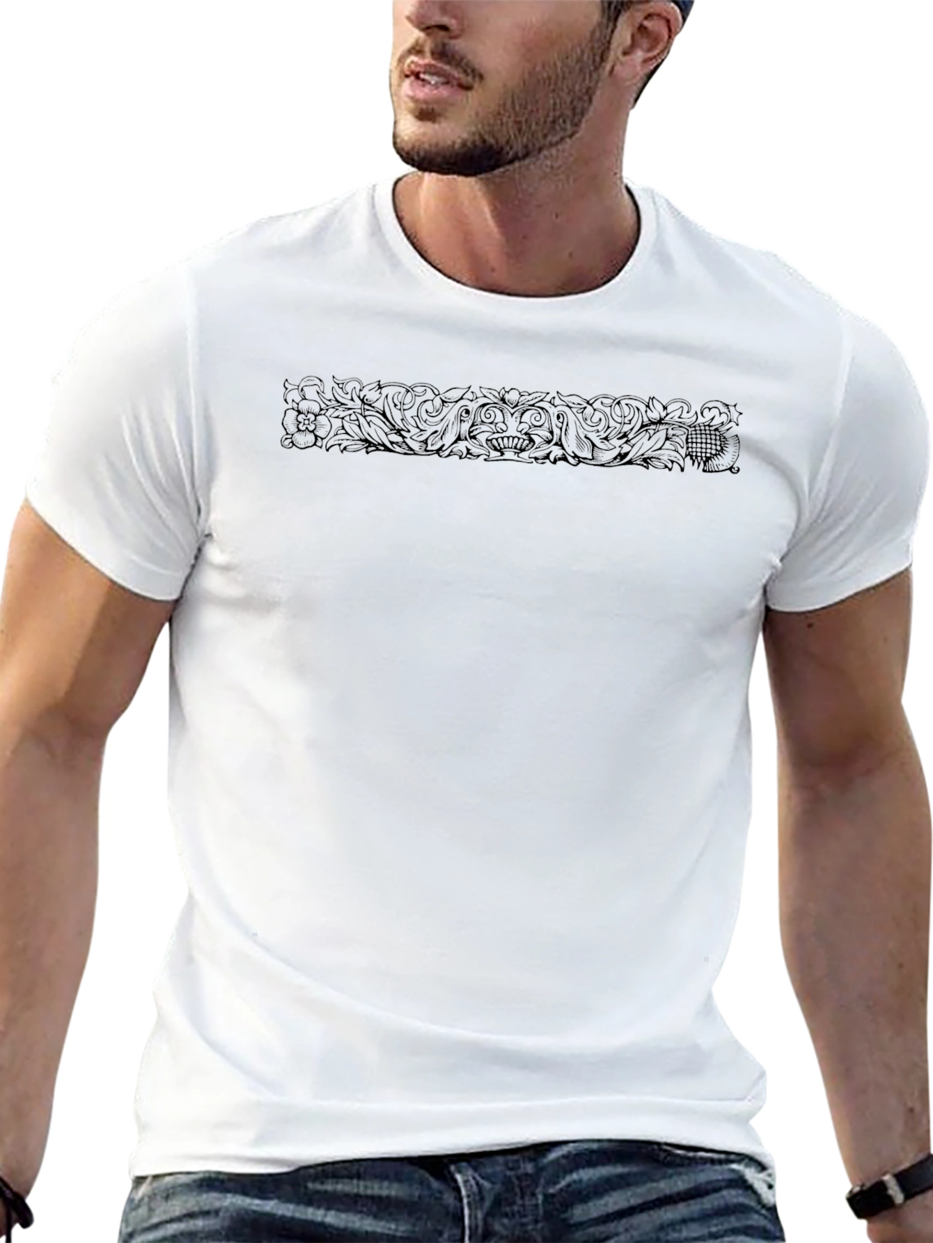 Mens Black Graphic Print Crew Neck T-Shirt