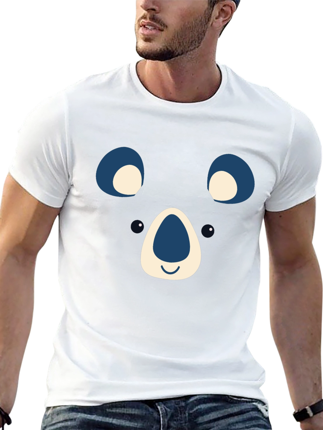 Cute Bear Face Graphic Tee - Black