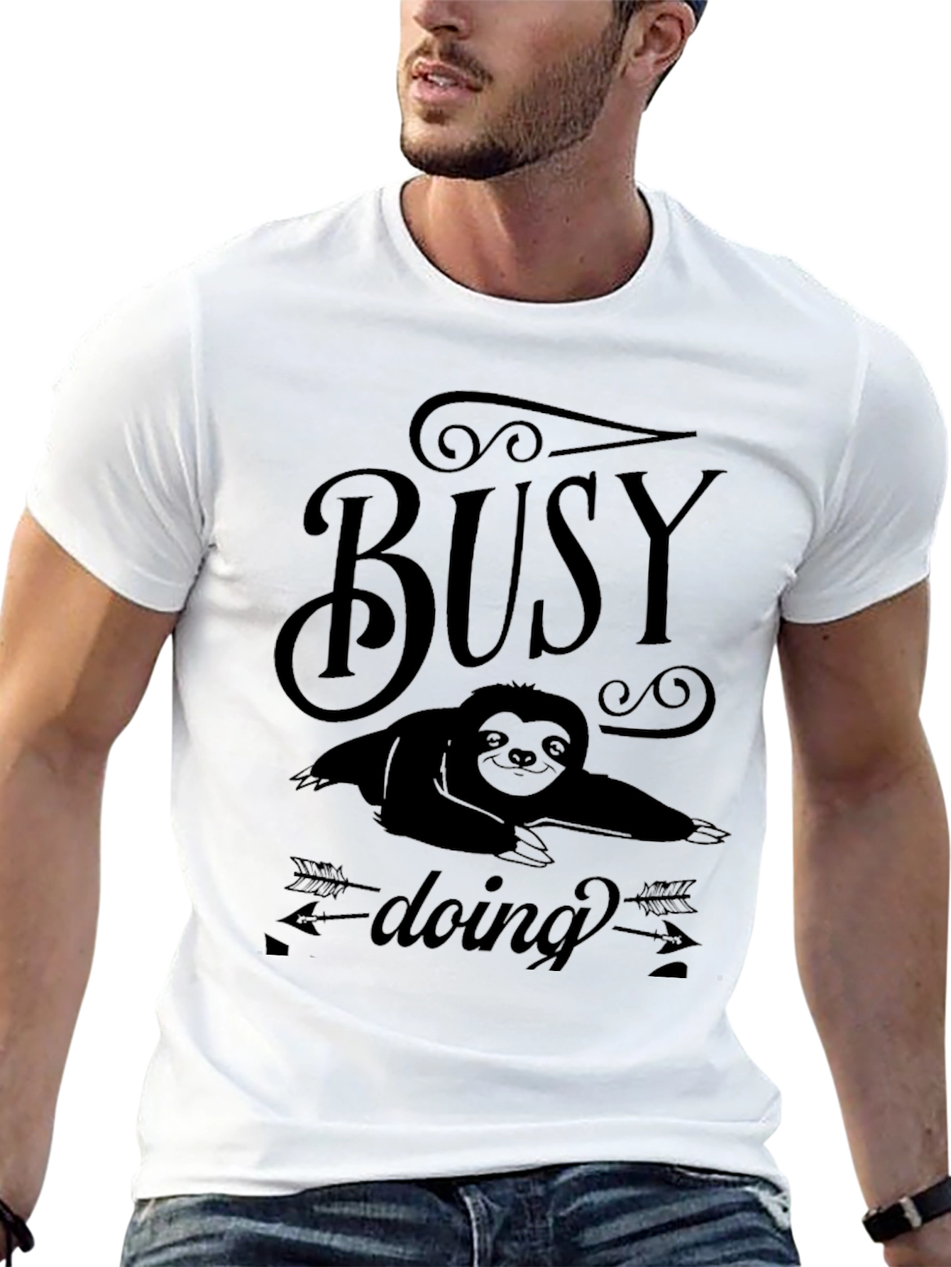 Busy Doing Nothing Sloth Graphic Tee - Black