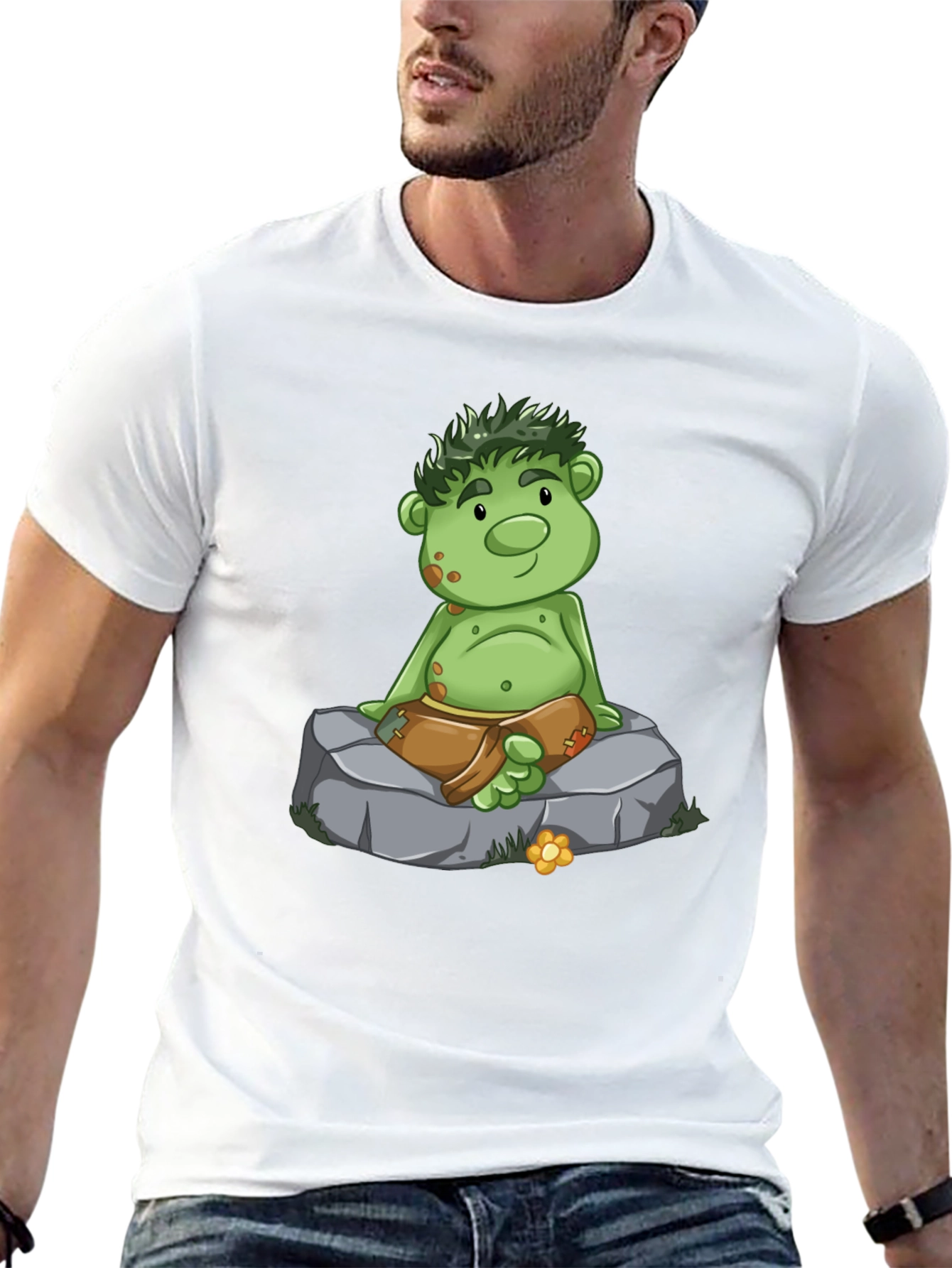 Cartoon Troll Graphic Tee - Black Cotton T-Shirt
