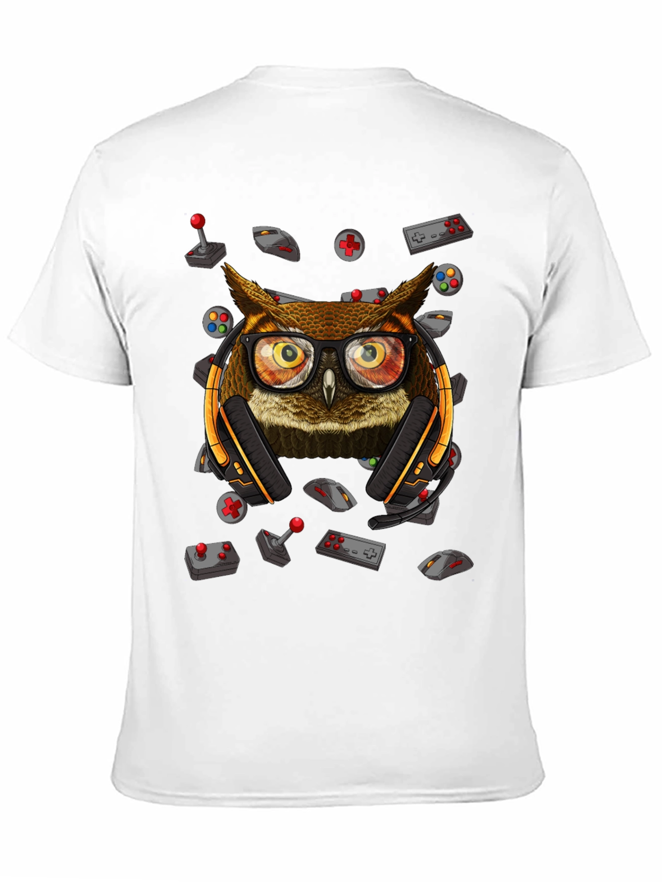 Gamer Owl Graphic T-Shirt - Nerdy Owl with Headset