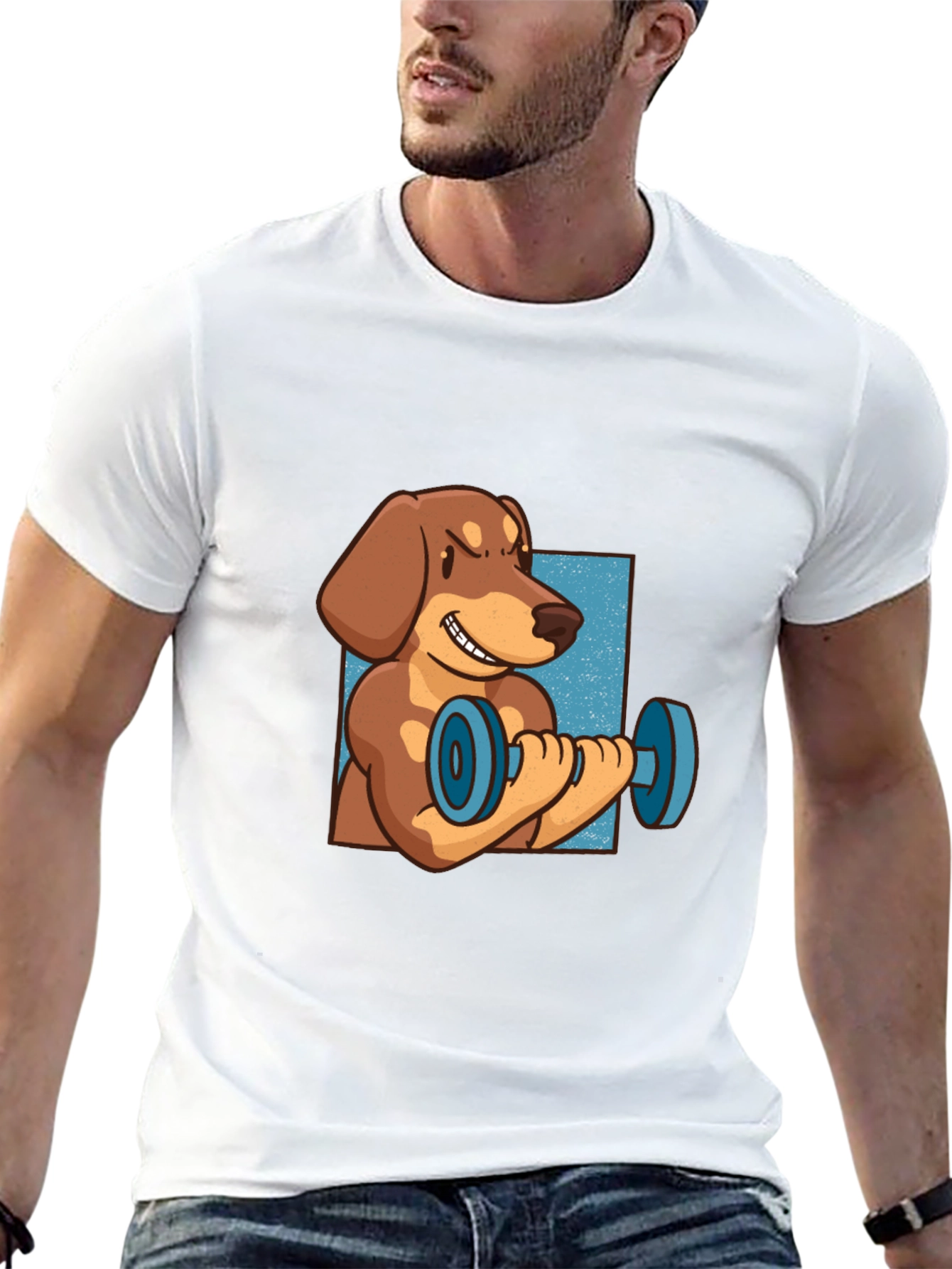 Funny Dachshund Lifting Dumbbell T-Shirt
