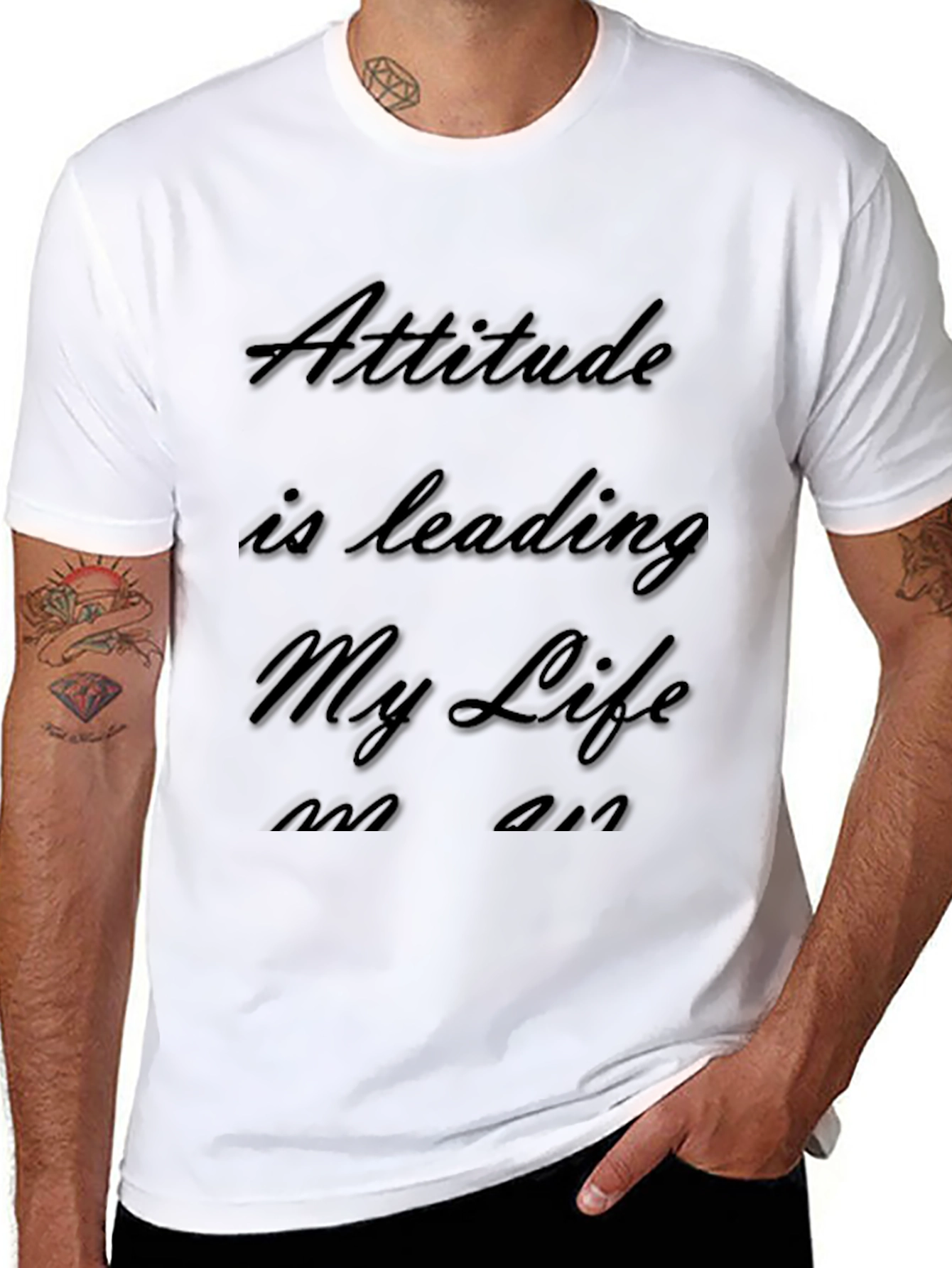 Attitude Is Leading My Life Embossed T-Shirt