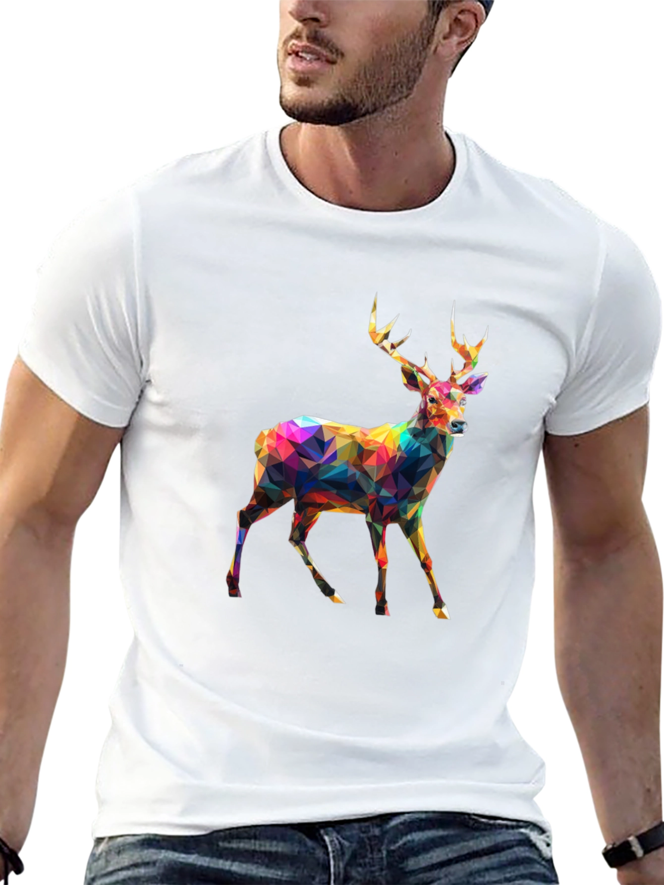 Geometric Deer Graphic Tee - Mens Black T-Shirt