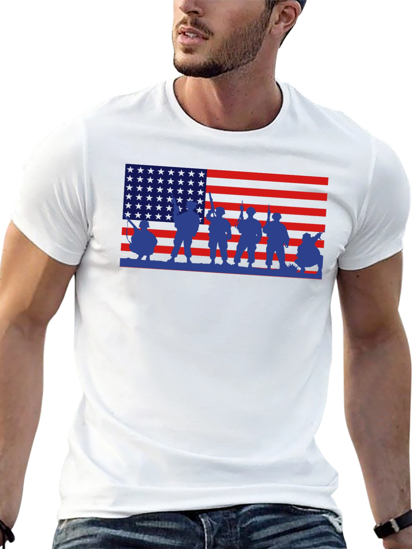 Patriotic American Flag Military Graphic T-Shirt