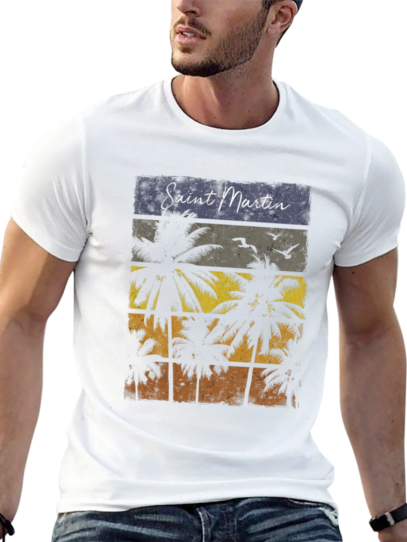 Saint Martin Palm Tree Graphic Tee - Retro Style