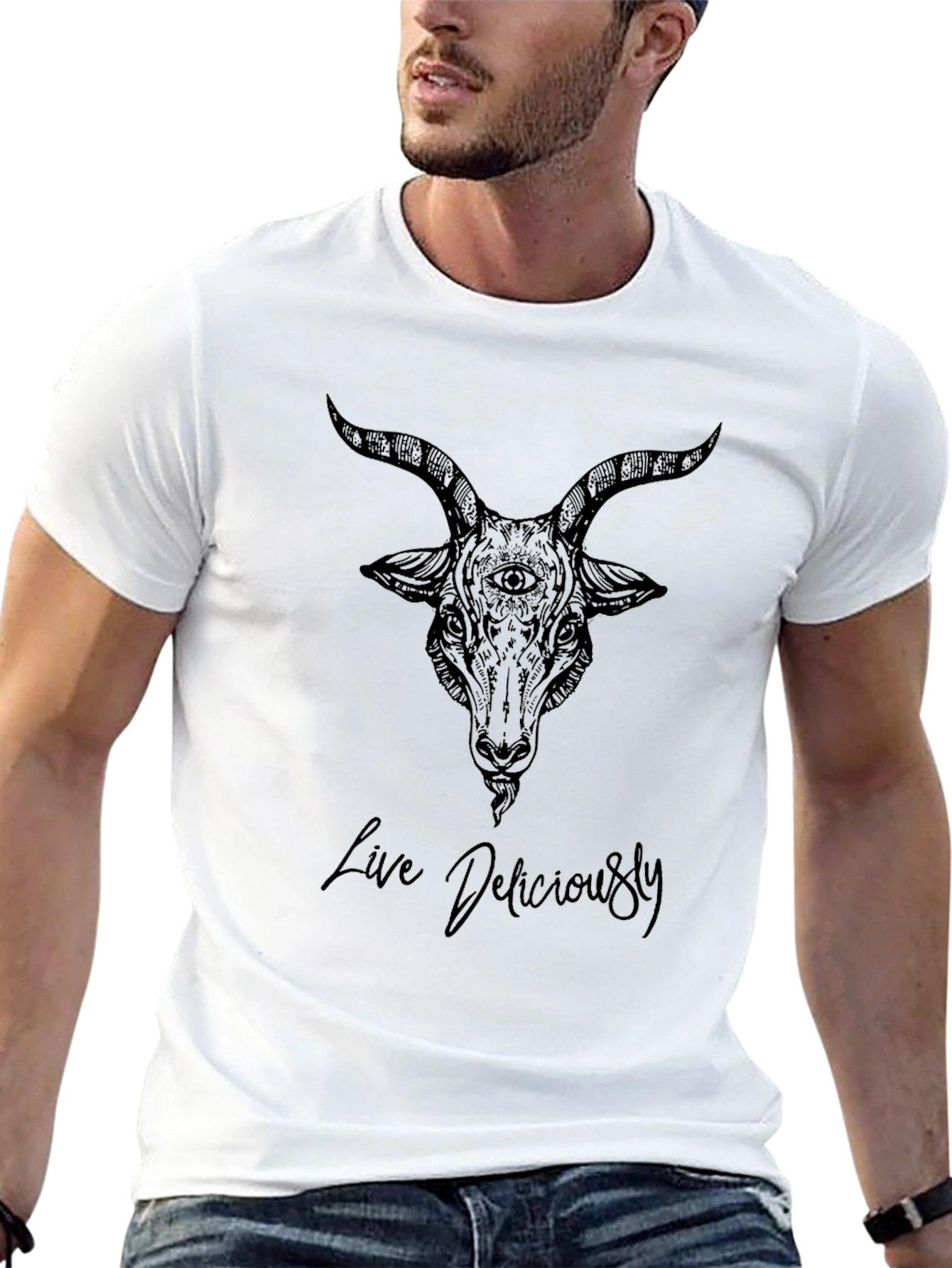 Live Deliciously Goat Tee - Black Graphic T-Shirt