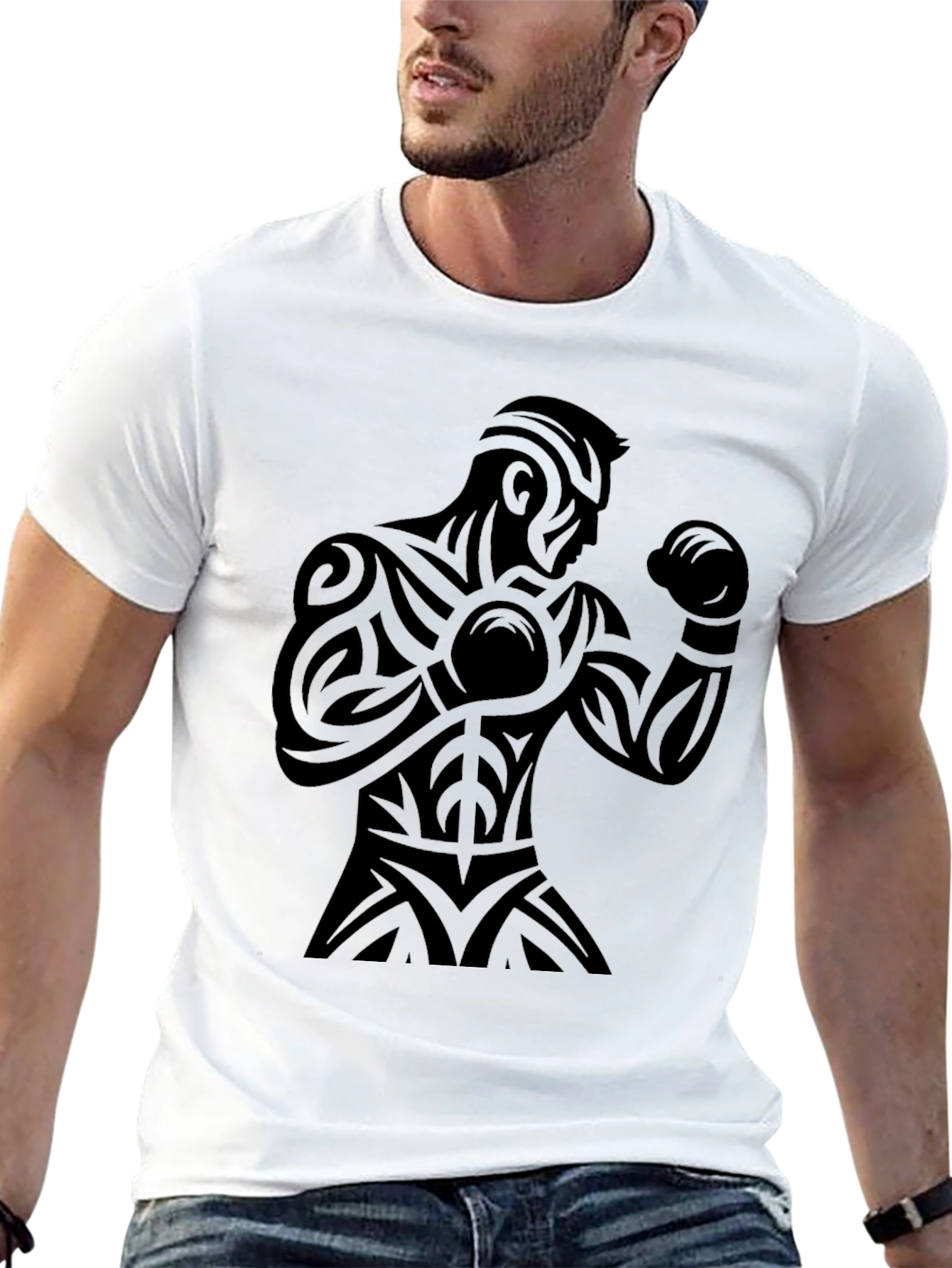 Tribal Boxer Graphic Tee - Black