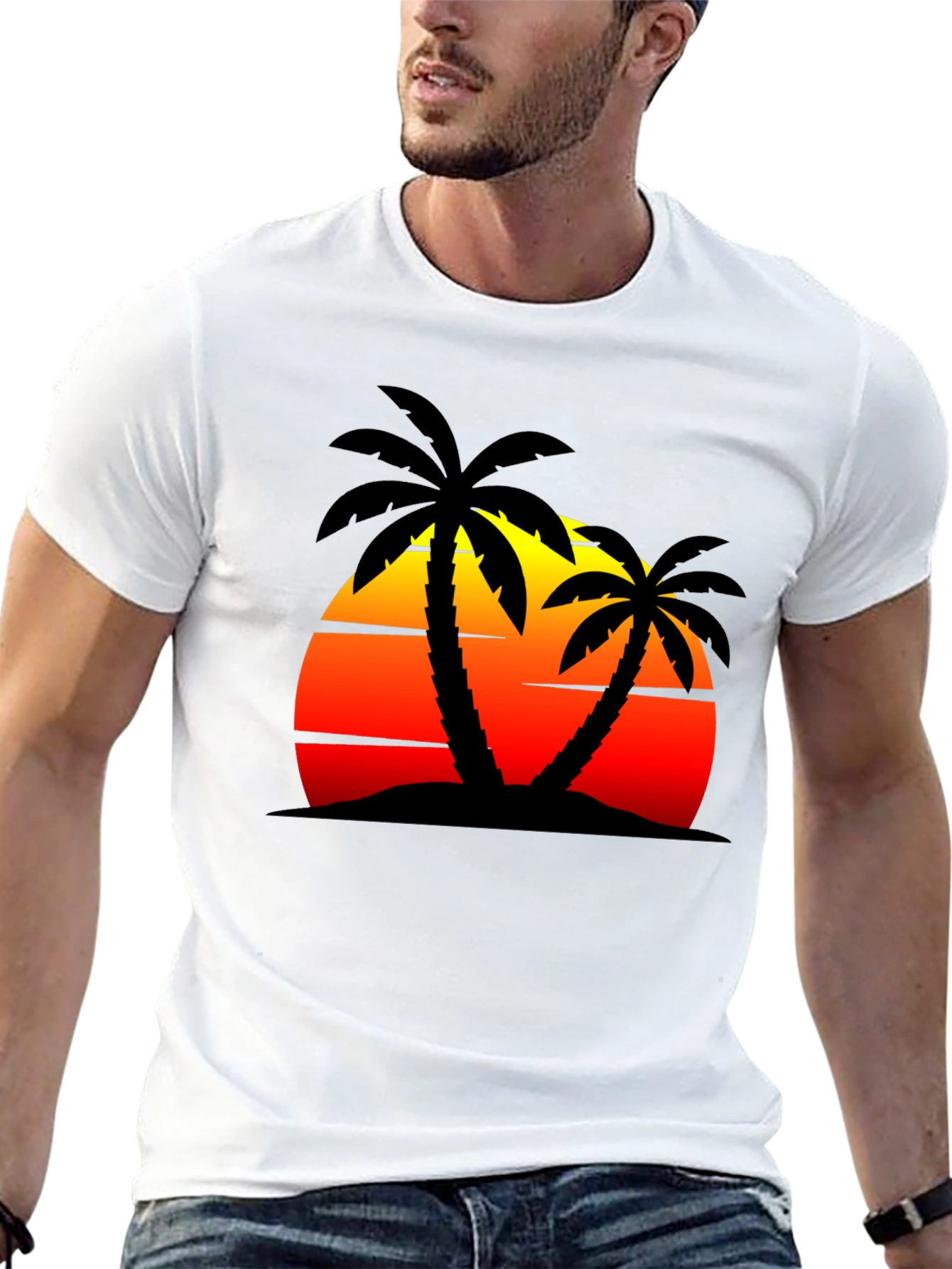 Sunset Palm Tree Graphic Black T-Shirt